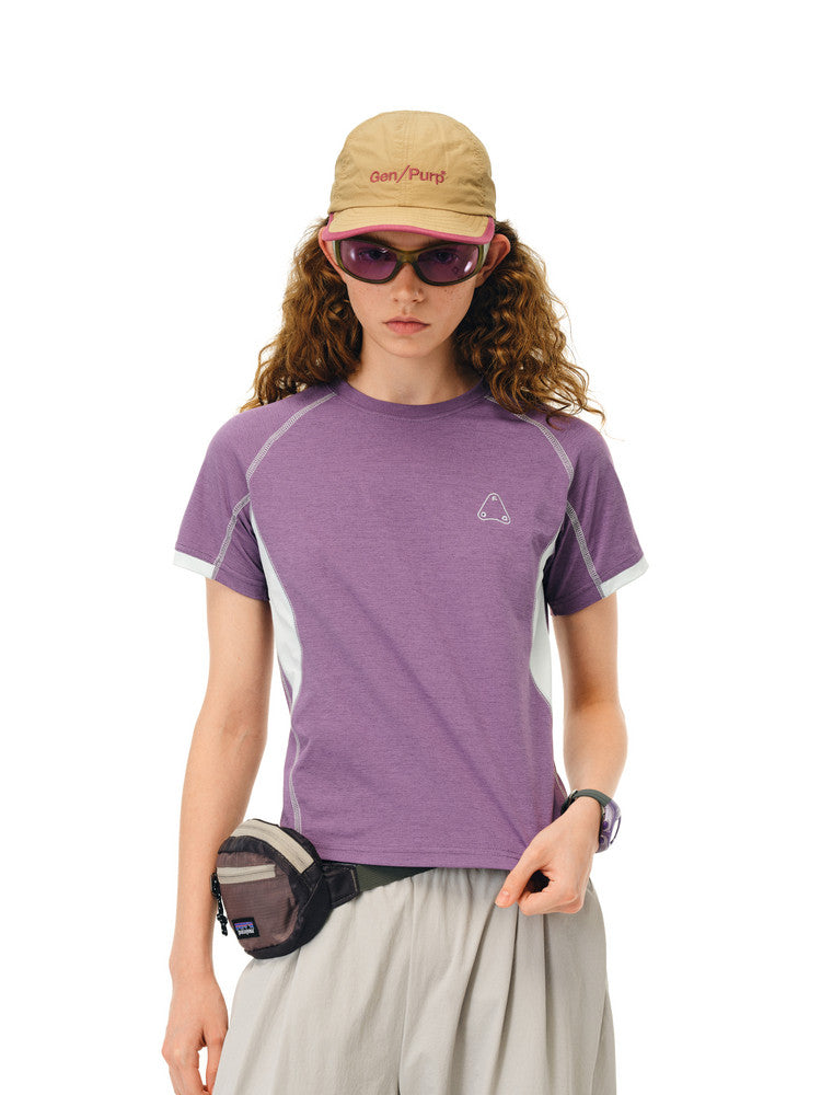 FPA Hasu Sports Panel Short Sleeve T-Shirt - Chinese Streetwear Summer Round Neck Slim Fit Retro Casual Contrast Color Tee for Women
