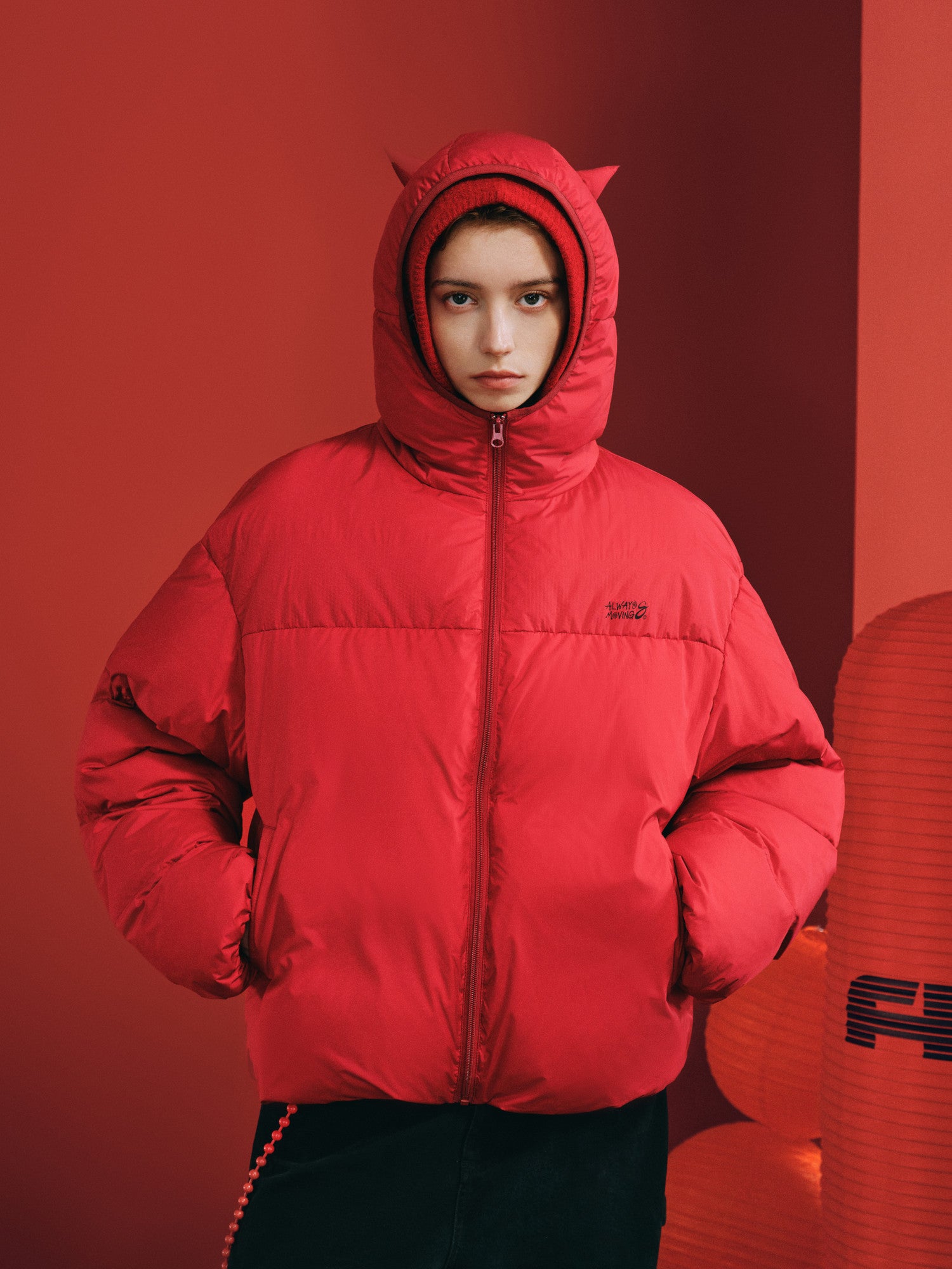 FPA Textured Hooded Down Jacket – Chinese New Year Red Couple Winter Coat