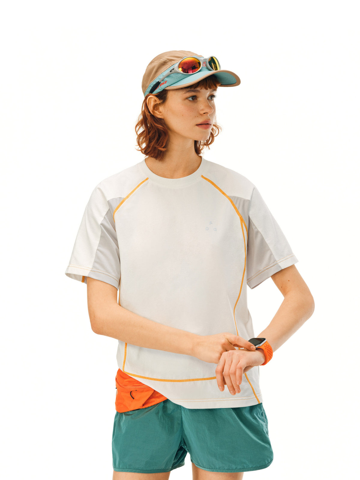 FPA Textured Color-Block Quick-Dry Short Sleeve T-Shirt for Outdoor Sports, Round Neck, Unisex, Retro Summer Tee