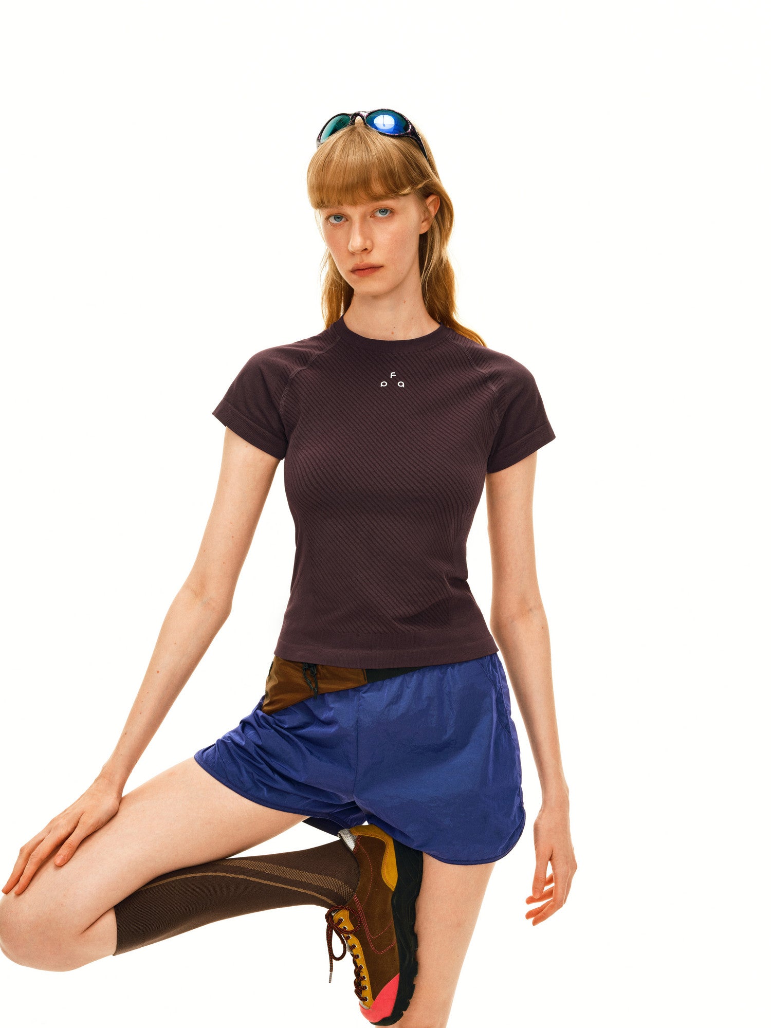 FPA Women's Round Neck Seamless Knit Short Sleeve T-Shirt - Basic Logo Casual Slim Fit Summer Tee