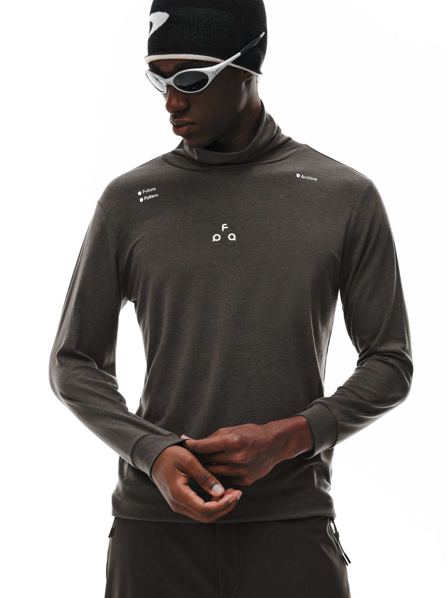 FPA Wool High Neck Base Layer Long Sleeve with Triangle Logo - Spring/Fall Basic Logo Fitted Athletic Undershirt for Men