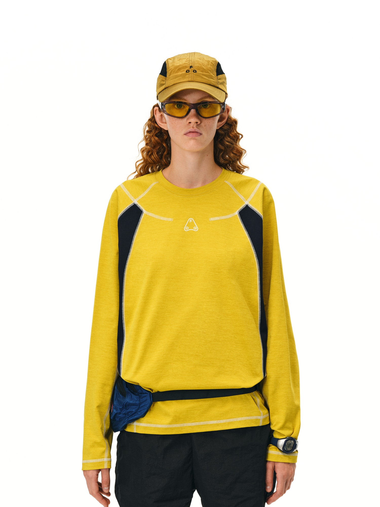 FPA Color-Block Stitching Sports T-Shirt | Chinese Streetwear Fall Loose Fit American Style Design Crew Neck Long Sleeve