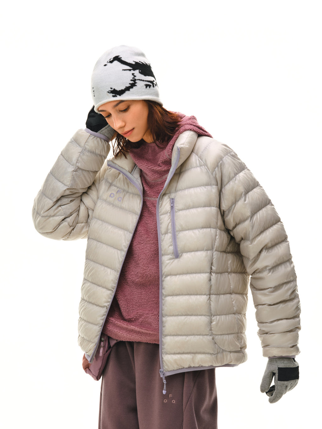 FPA Contrast Logo Printed Down Jacket – Autumn/Winter Lightweight Stand Collar Casual Couple Outdoor Coat