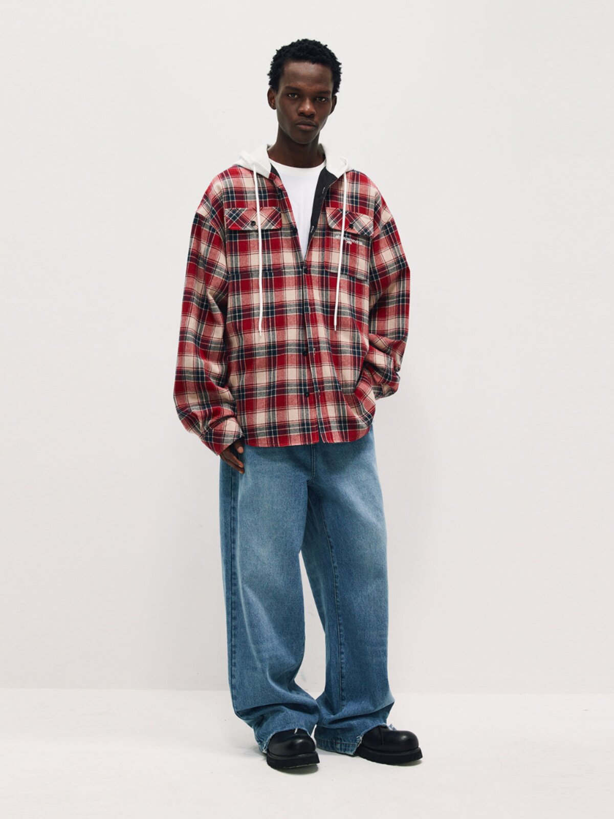 FPA Plaid Reversible Hooded Long-Sleeve Shirt - Chinese Streetwear Trend, Loose Fit Casual Jacket for Men, Spring/Autumn