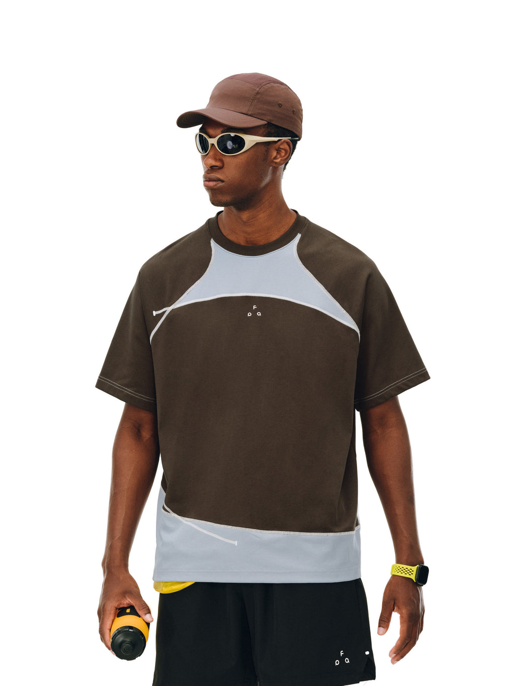 FPA Patchwork Contrast Texture Casual Short-Sleeve T-Shirt, Basic Logo Couple Style, Crew Neck, Summer Short Sleeve Men
