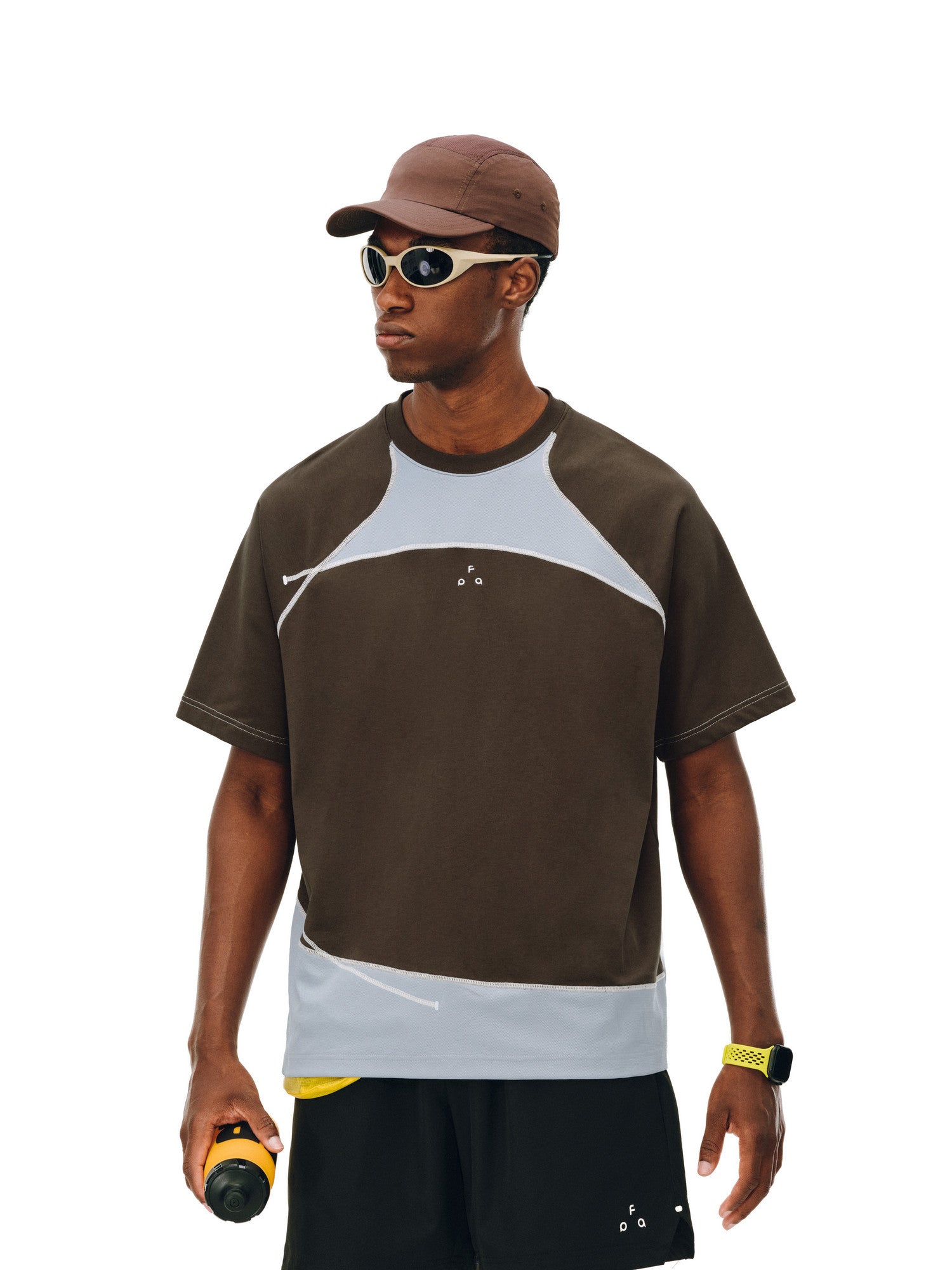 FPA Patchwork Contrast Texture Casual Short-Sleeve T-Shirt, Basic Logo Couple Style, Crew Neck, Summer Short Sleeve Men