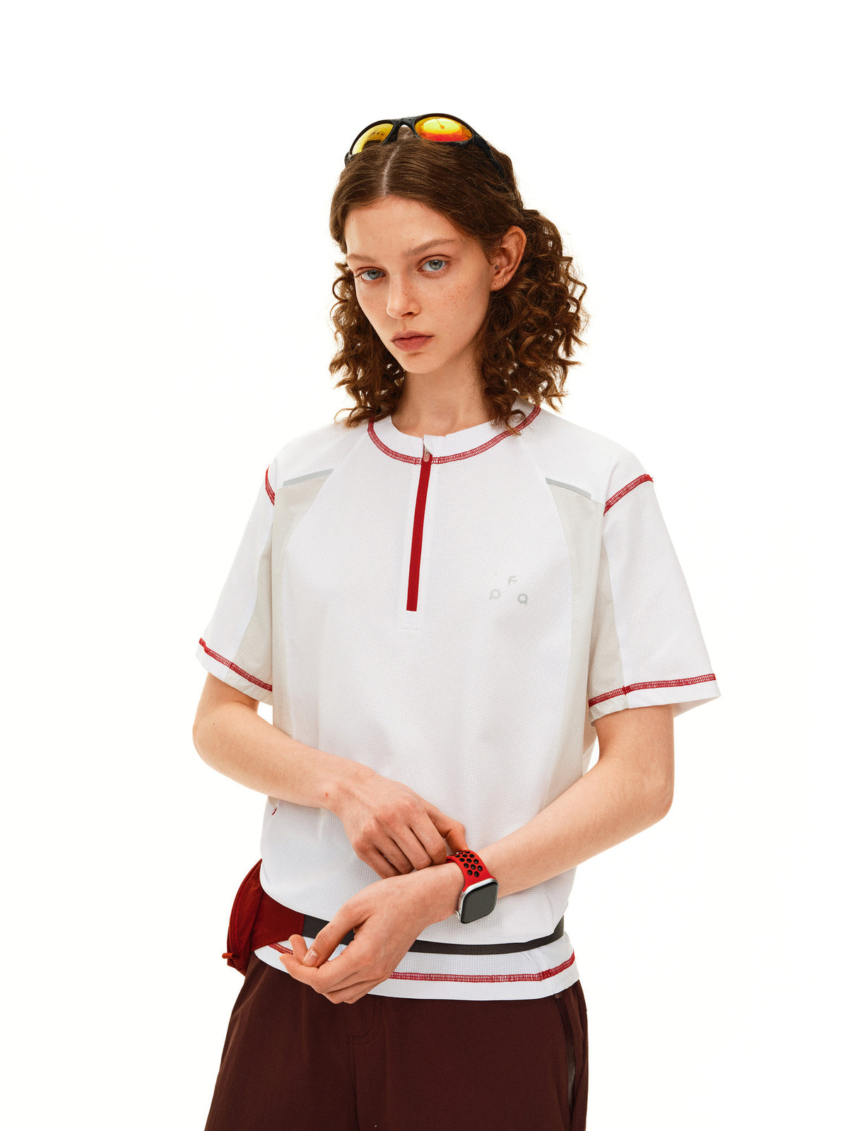 FPA 7A Antibacterial Quick-Dry Color-Block Half-Zip Short Sleeve Outdoor Sports T-Shirt for Men and Women