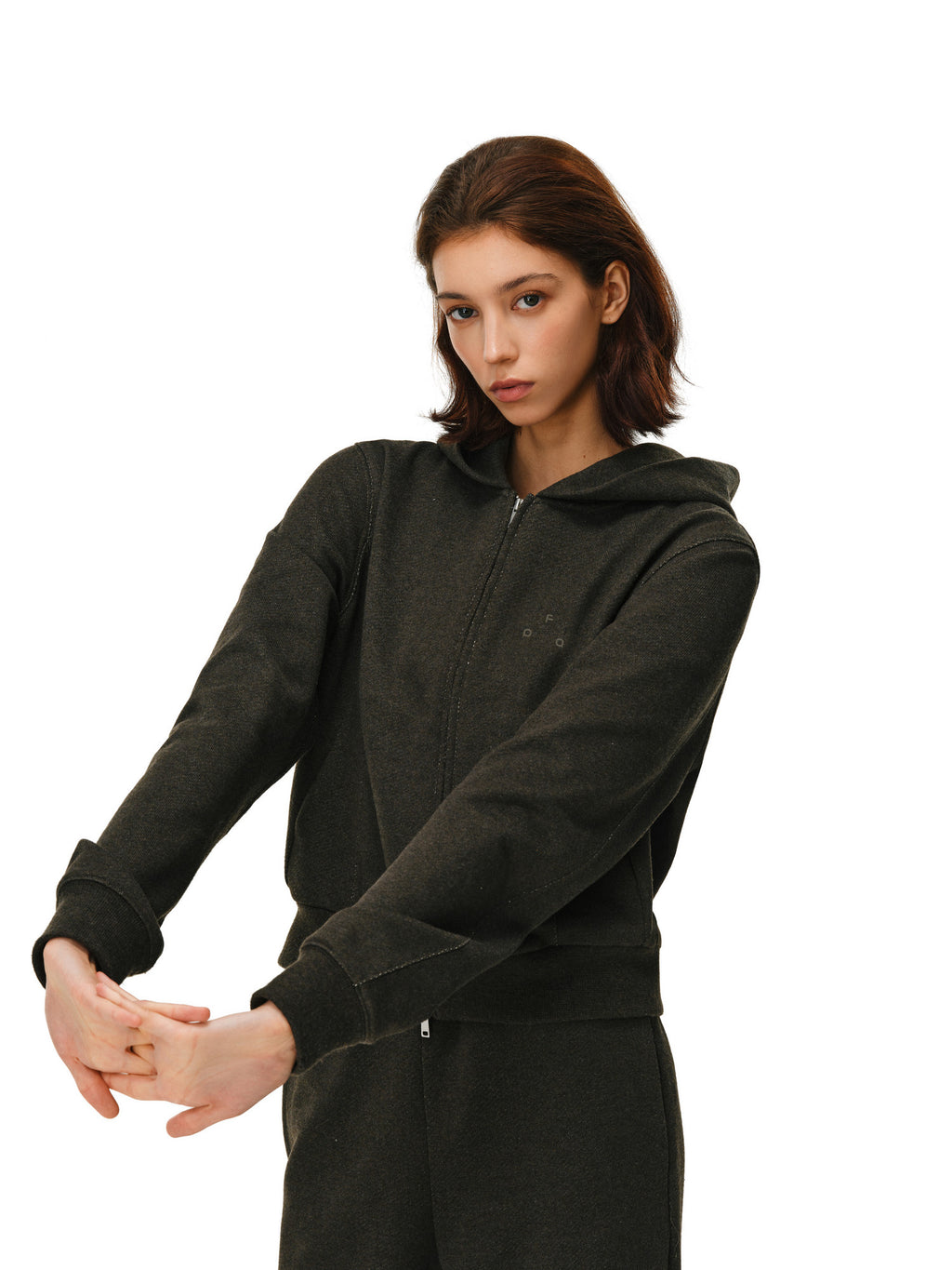 FPA Double Zipper Hooded Cropped Fleece Sweatshirt