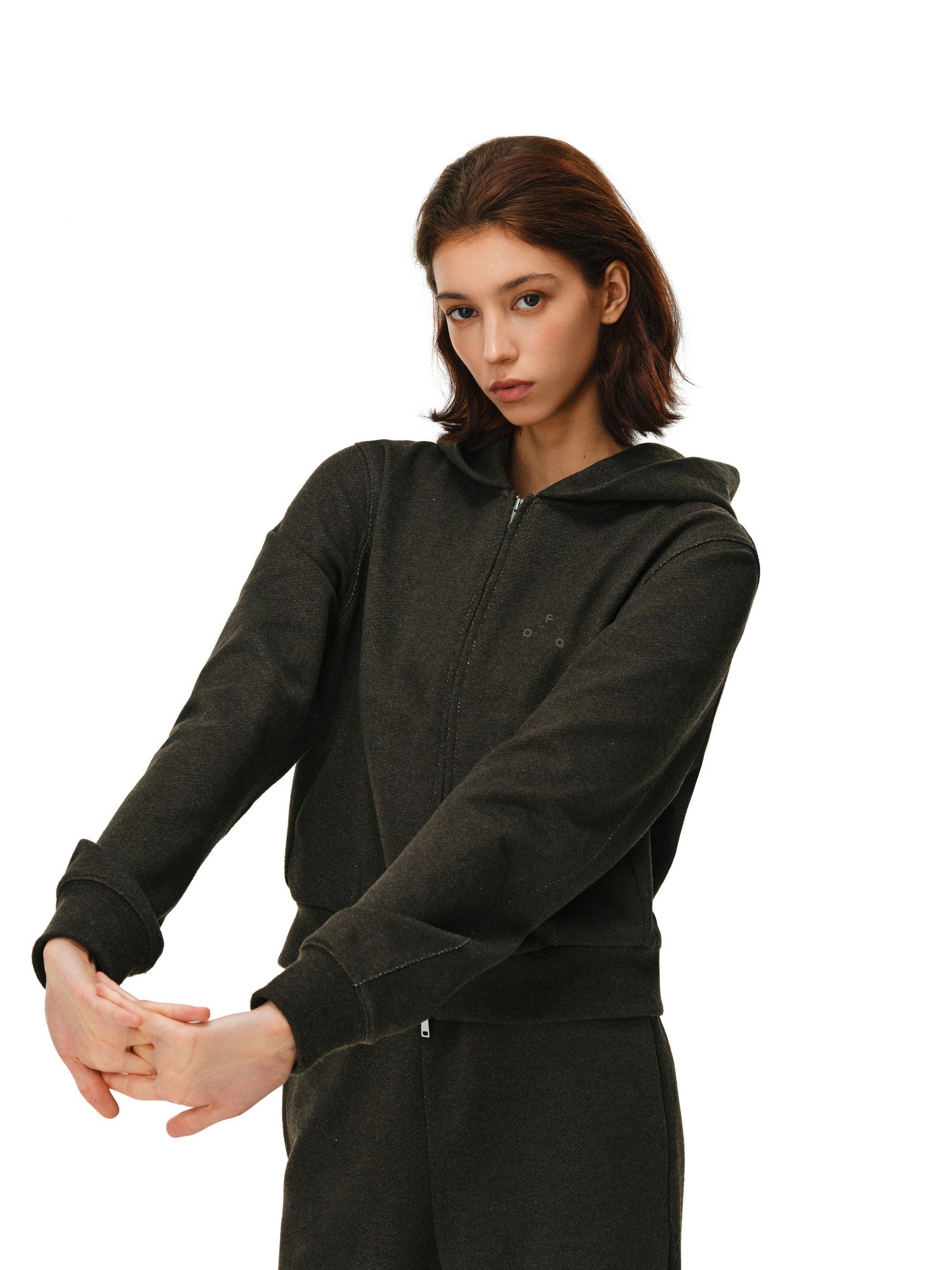 FPA Double Zipper Hooded Cropped Fleece Sweatshirt