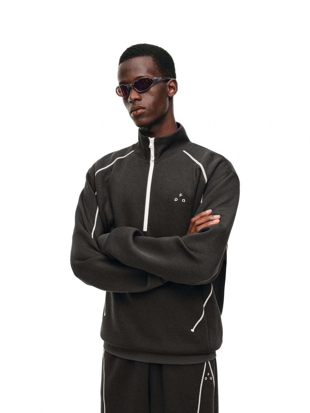 FPA Skin-Friendly Wool Heather Contrast Color Half-Zip Casual Sweatshirt Set for Couples, Autumn Pullover Top