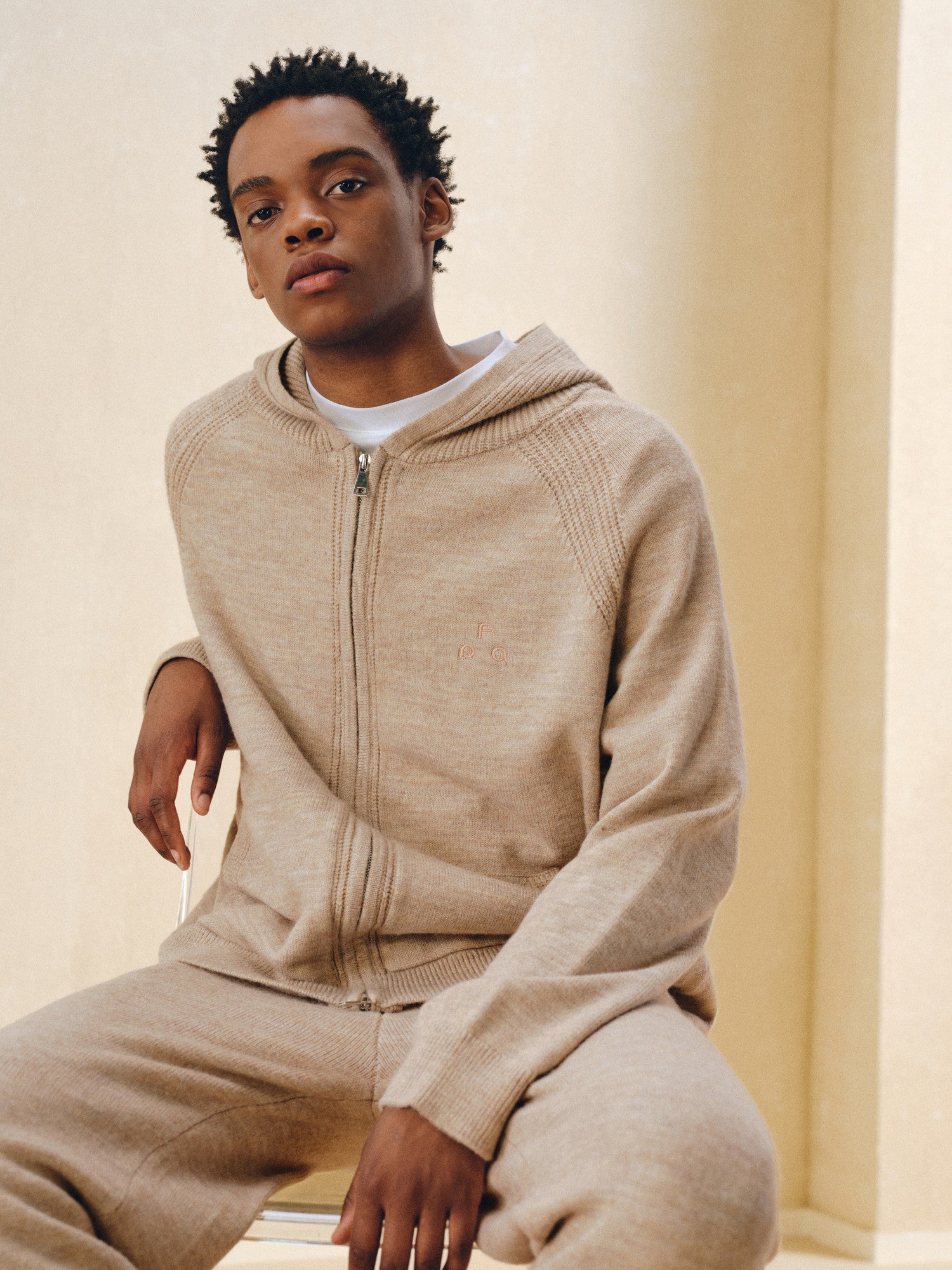 FPA Merino Wool Anti-Pilling Zip-Up Hooded Cardigan Sweater Retro Athletic Casual Knit Jacket