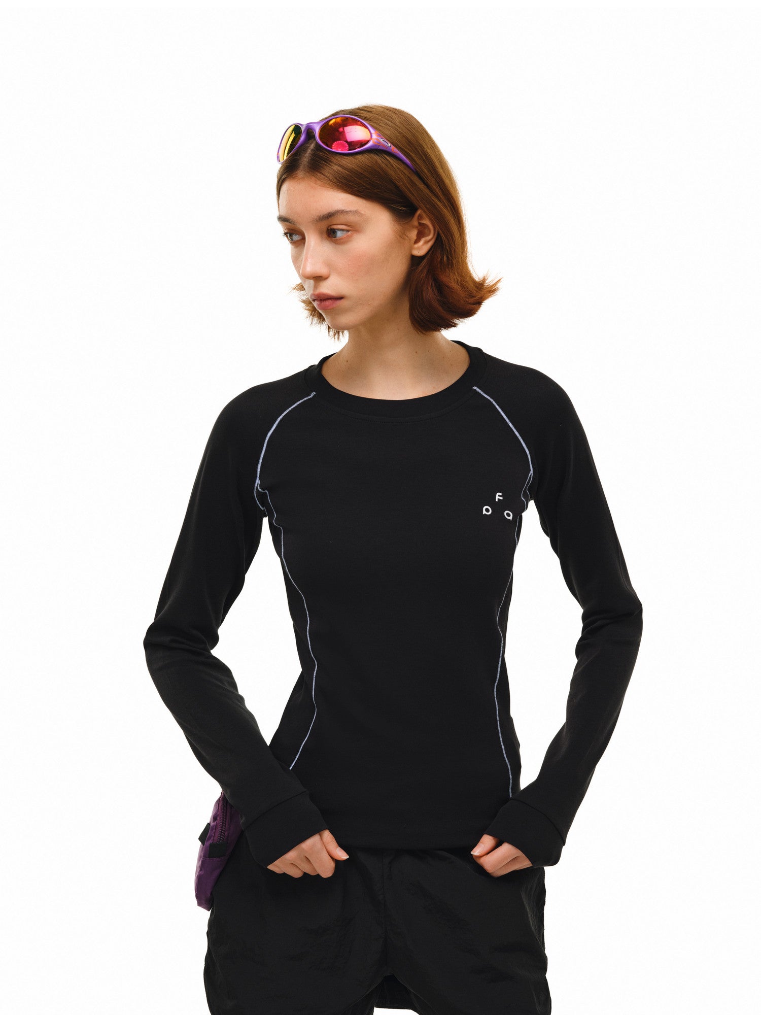 FPA Contrast Stitch Triangle Logo Basic Spring Outdoor Sports Slim Fit Casual Long Sleeve T-Shirt for Women