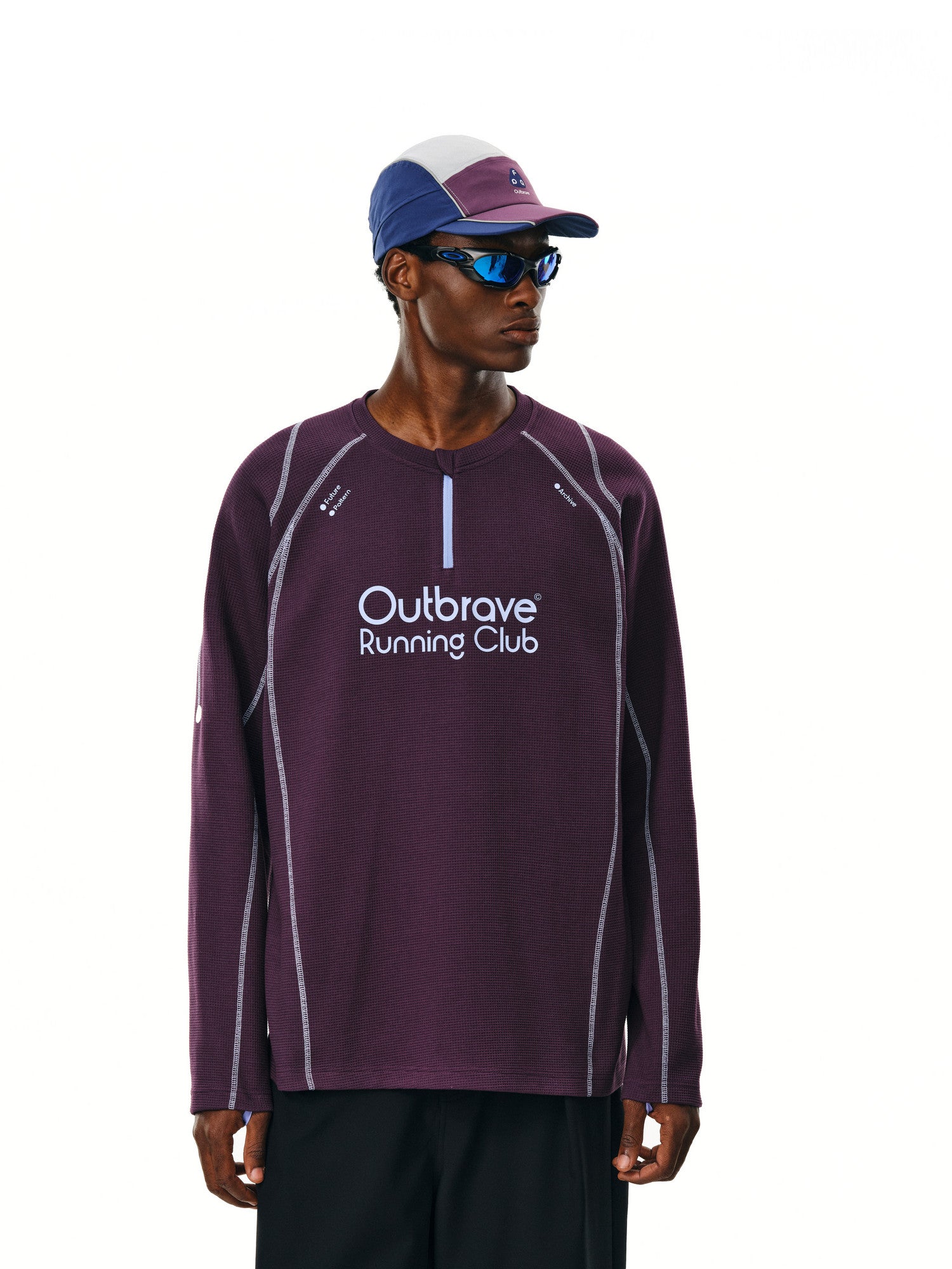 FPA Color-Block Contrast Stitch Long Sleeve Half-Zip T-Shirt for Couples, American Streetwear Outdoor Style