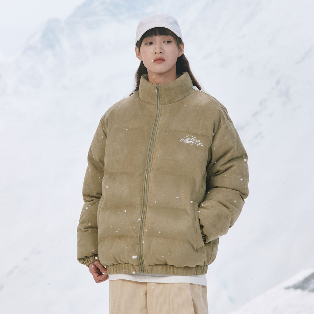 FPA Suede Embroidered Stand-Collar Cotton Jacket American Retro Streetwear Winter Puffer Coat for Men