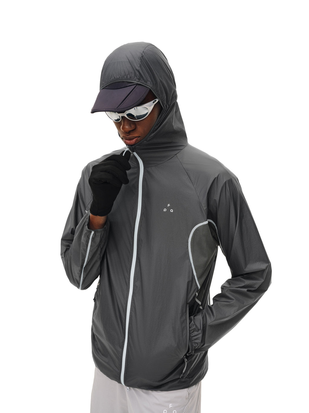 FPA Plaid Mesh Breathable Sun Protection Jacket with Contrast Color, Summer Outdoor Couple Hooded UV Jacket