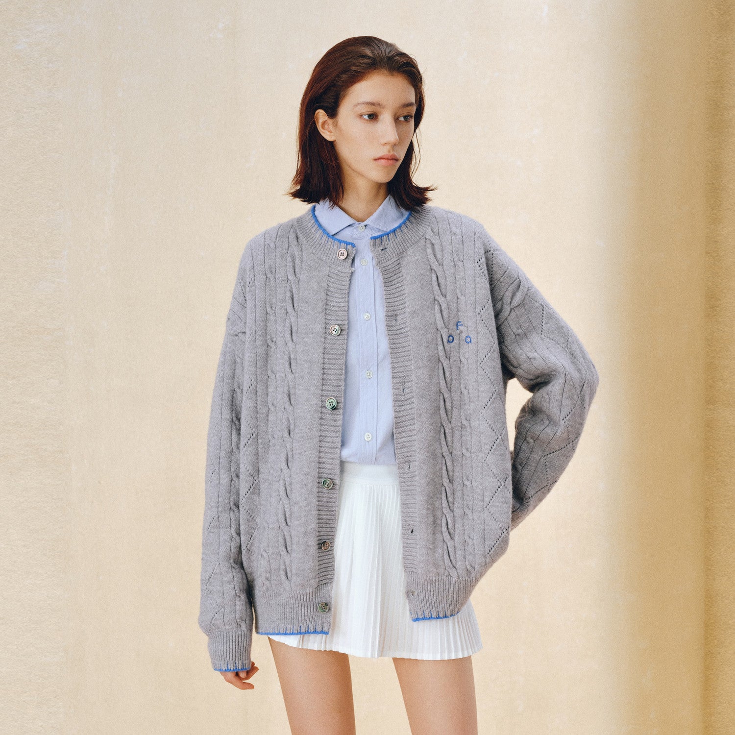 FPA Cable Knit Contrast Color Cardigan