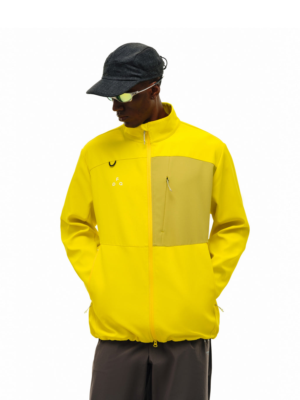 FPA Color-Block Water-Repellent Softshell Jacket for Men - Outdoor Windproof Paneled Stand Collar Loose Fit Zip-Up Black