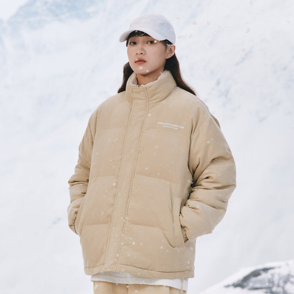 FPA Reversible Sherpa-Lined Corduroy Cotton Jacket Winter Thick Warm Chinese Streetwear Couple Style Cotton Coat for Men