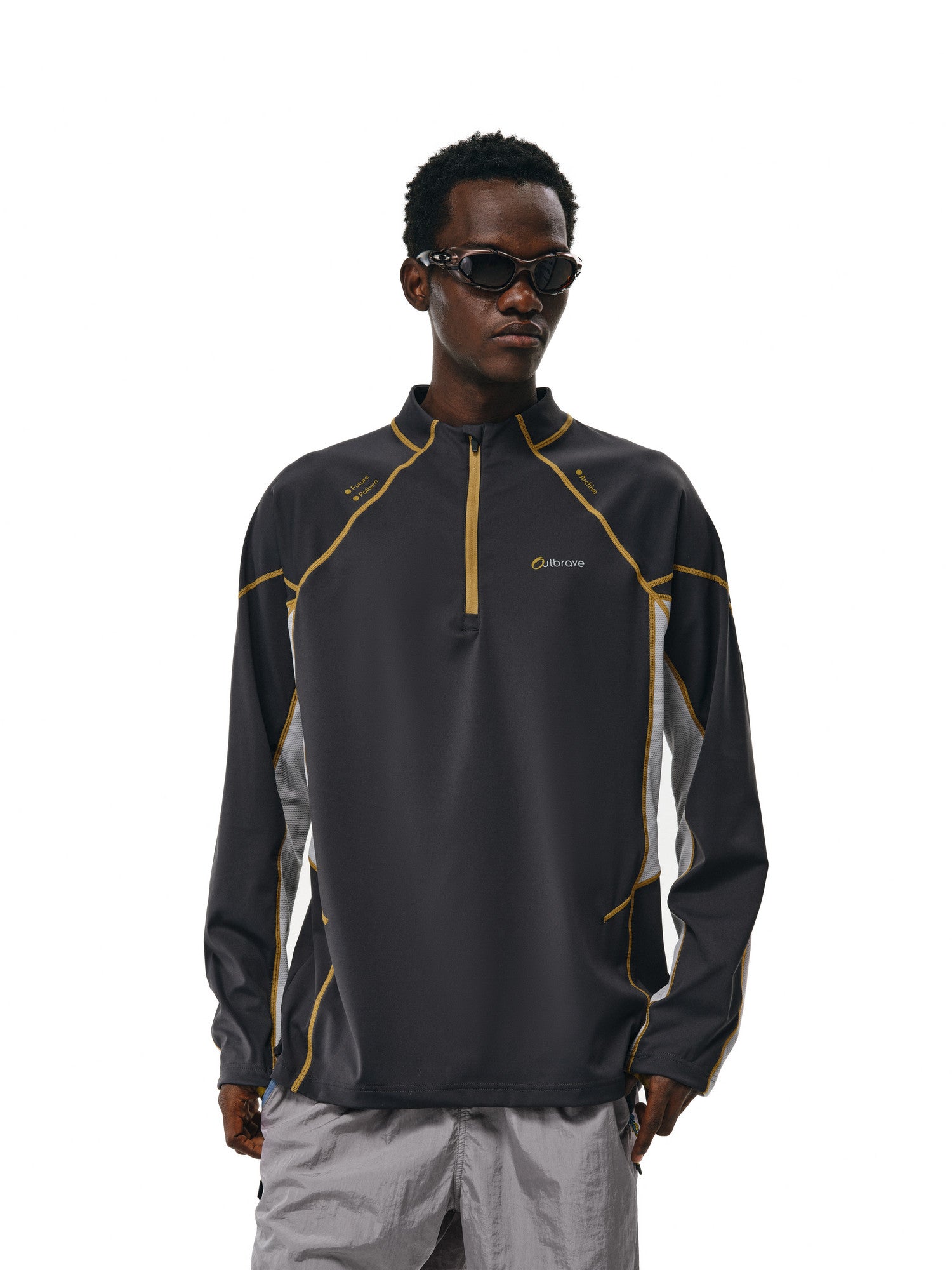 FPA Color-Block Long Sleeve Cycling Shirt - Chinese Streetwear Trendy American Style Half-Zip Autumn Couple Outdoor T-Shirt