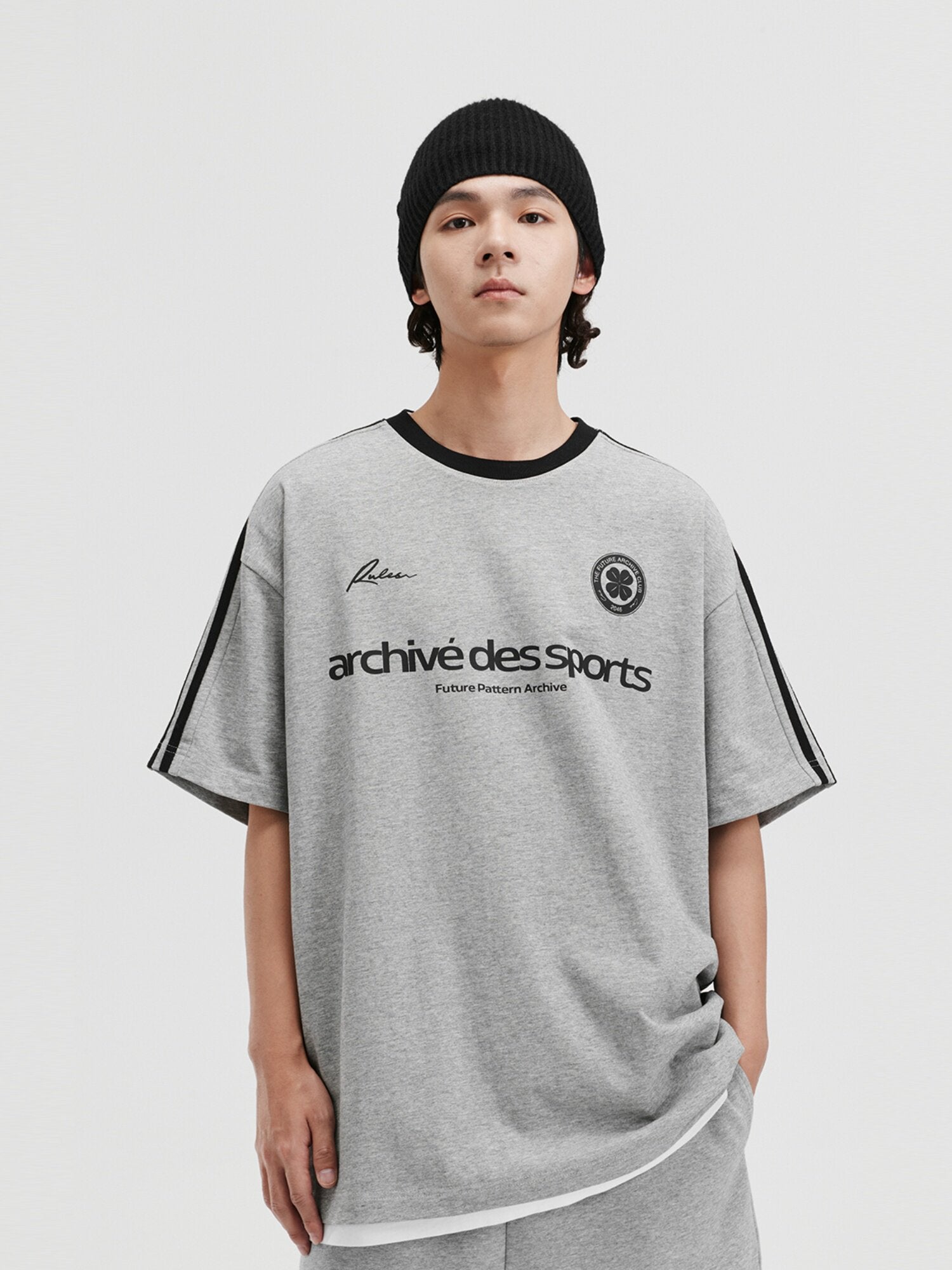FPA Sports Panel Woven Strap Short Sleeve T-Shirt - Chinese Streetwear American Retro Loose Round Neck Printed 2026 New Style