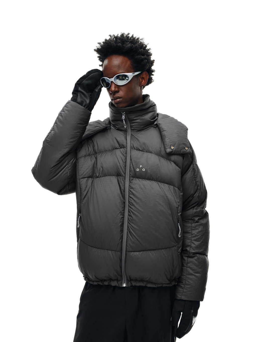 FPA Detachable Hooded Down Jacket with Collar, Textured Construction, Winter Warm Deep Gray Down Coat for Men