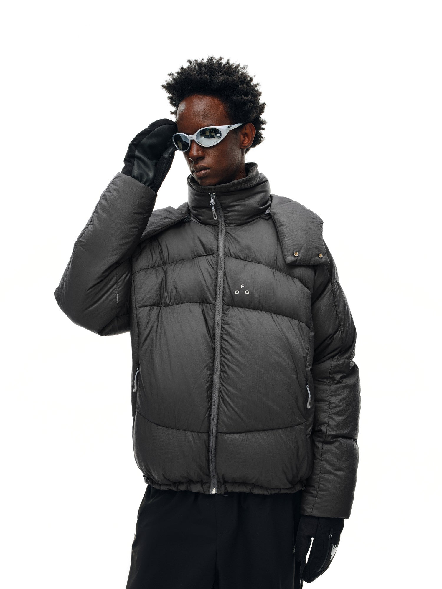 FPA Detachable Hooded Down Jacket with Collar, Textured Construction, Winter Warm Deep Gray Down Coat for Men