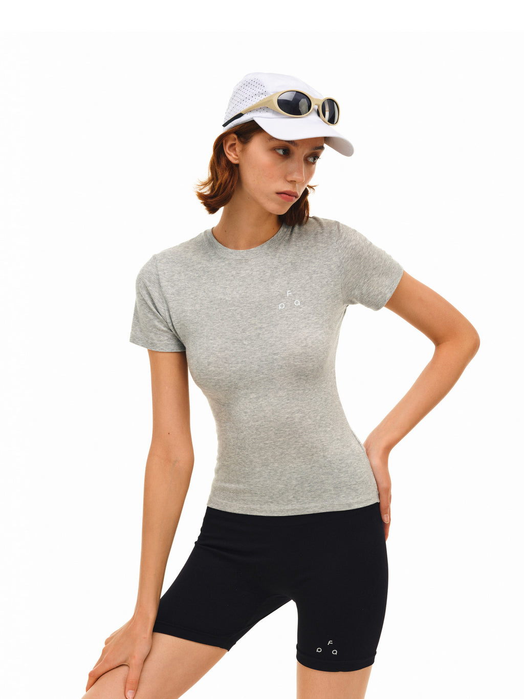 FPA7A Antibacterial Logo Stretch Crew Neck T-Shirt for Outdoor Sports, Slim Fit, Basic Layering, Short Sleeve for Women