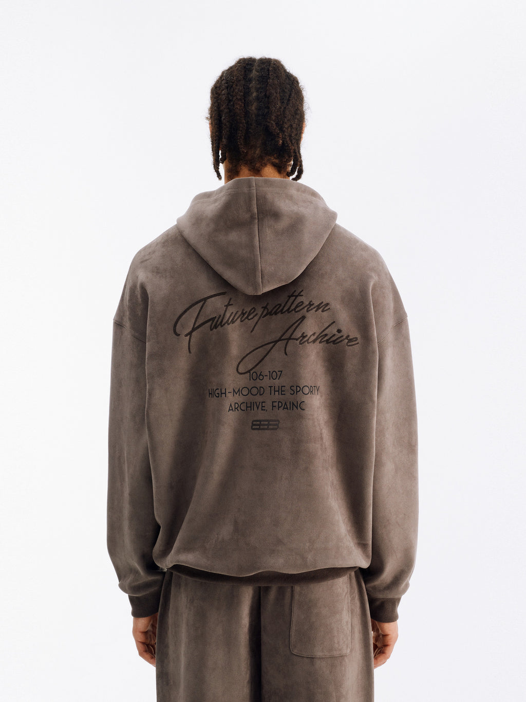FPA Printed & Embroidered Suede Hoodie – Streetwear Unisex Heavyweight Pullover for Fall, Couple Style