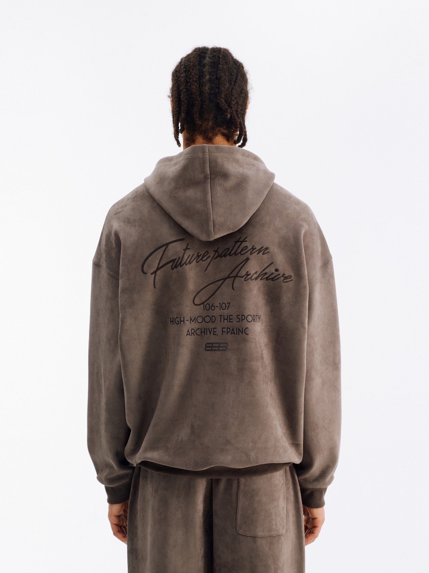 FPA Printed & Embroidered Suede Hoodie – Streetwear Unisex Heavyweight Pullover for Fall, Couple Style