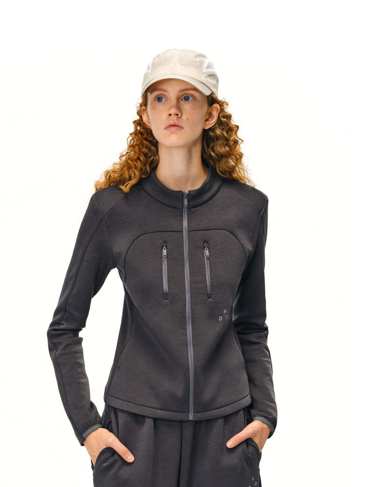 FPA Special Mercerized Silhouette Air Layer Sports Jacket - Chinese Streetwear Spring/Fall Casual Set, Stand Collar Short Jacket for Women