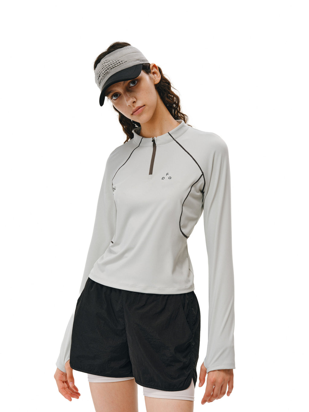 FPA Color-Block Contrast Stitching Long-Sleeve Sports T-Shirt for Women, Outdoor Casual Half-Zip Cropped Slim Fit, Spring/Fall, Chinese Streetwear
