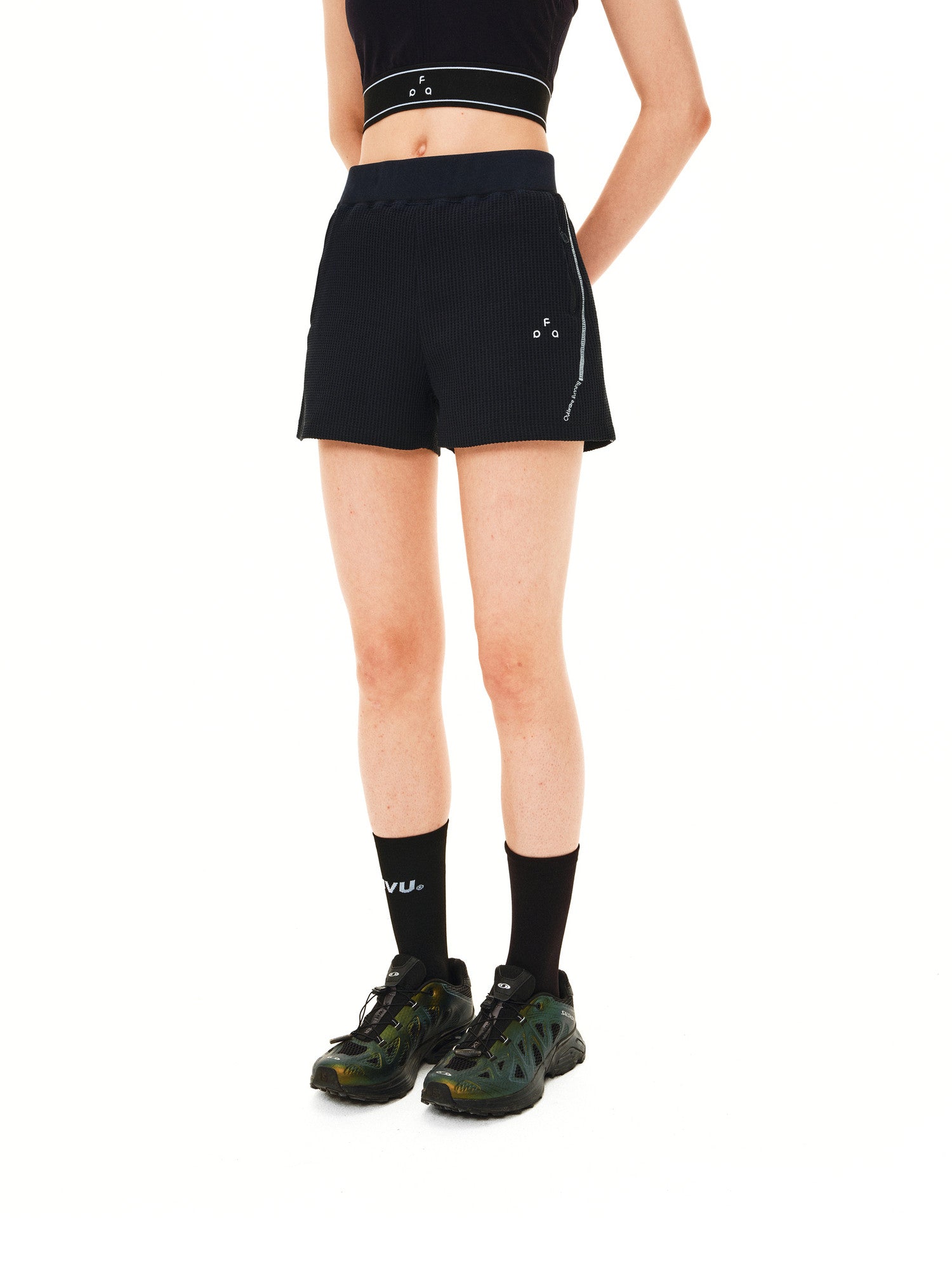 FPA Sport Flower Shadow Knit Texture Shorts for Women - Summer Contrast Zipper Casual 3/4 Shorts