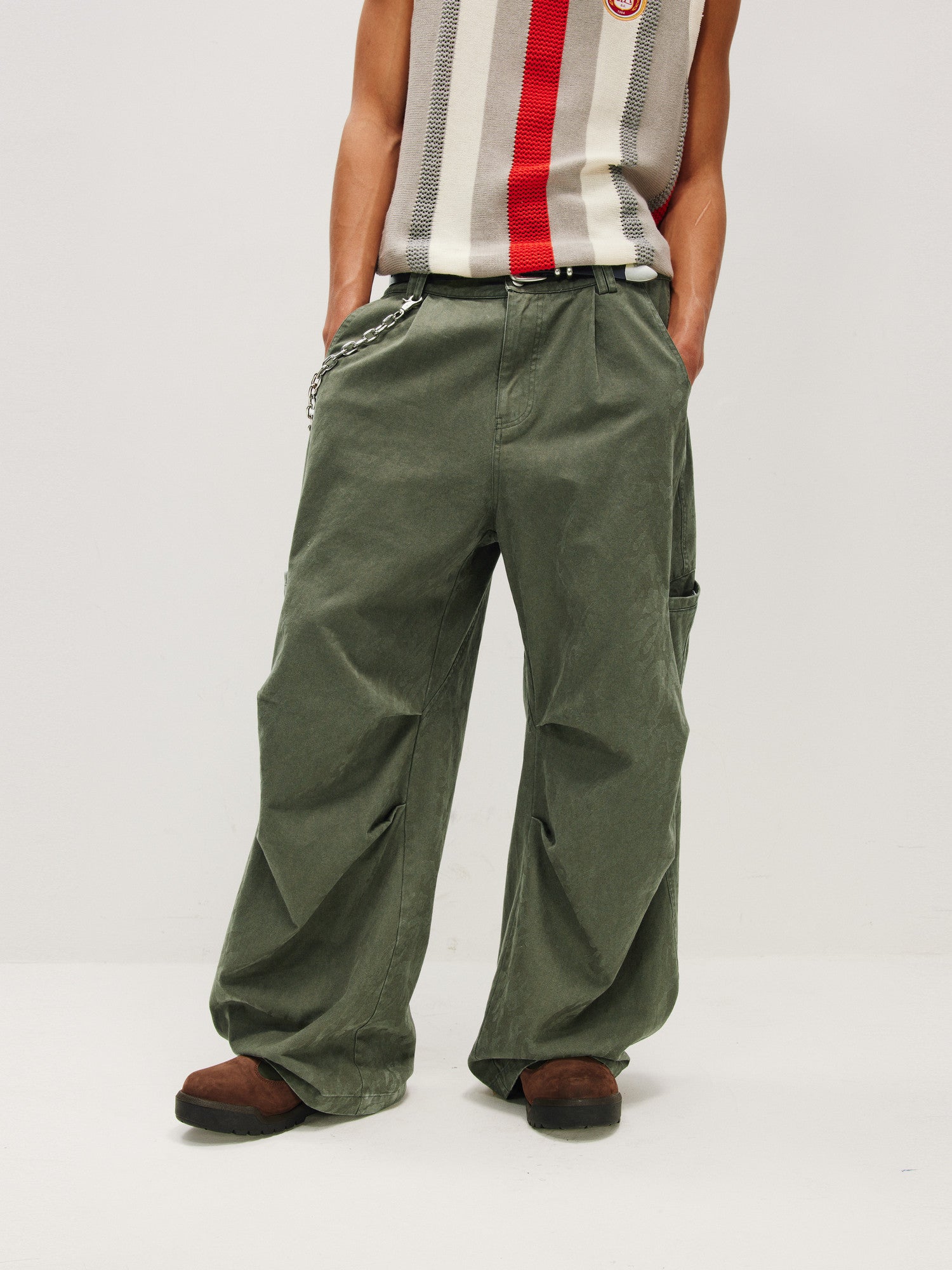 FPA Washed Camo Structured Pants Summer Streetwear Loose Wide-Leg Casual Paratrooper Pants for Men