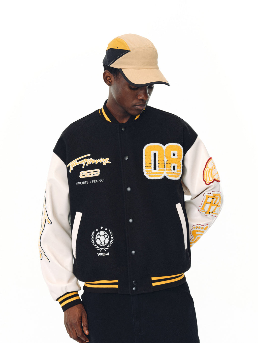 FPA Embroidered Phantom 8 Baseball Jersey – American Retro Loose Fit Baseball Collar Jacket for Spring/Fall, Unisex