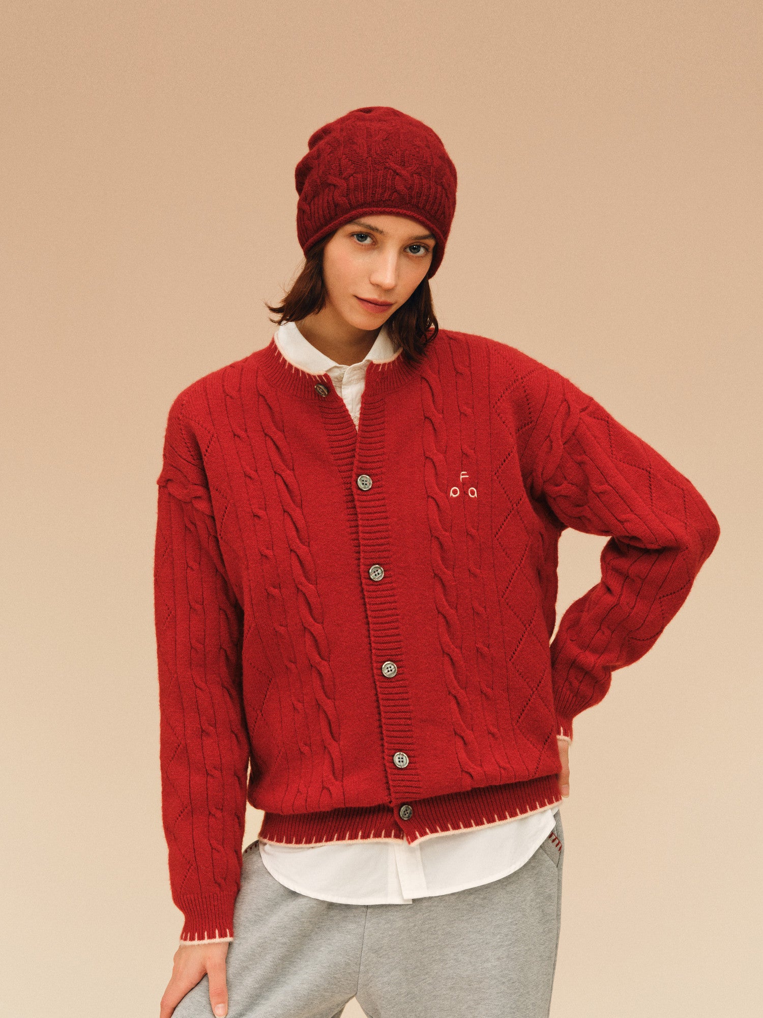 FPA Color-Block Cardigan Sweater – Chinese New Year Red Knit Coat for Him and Her