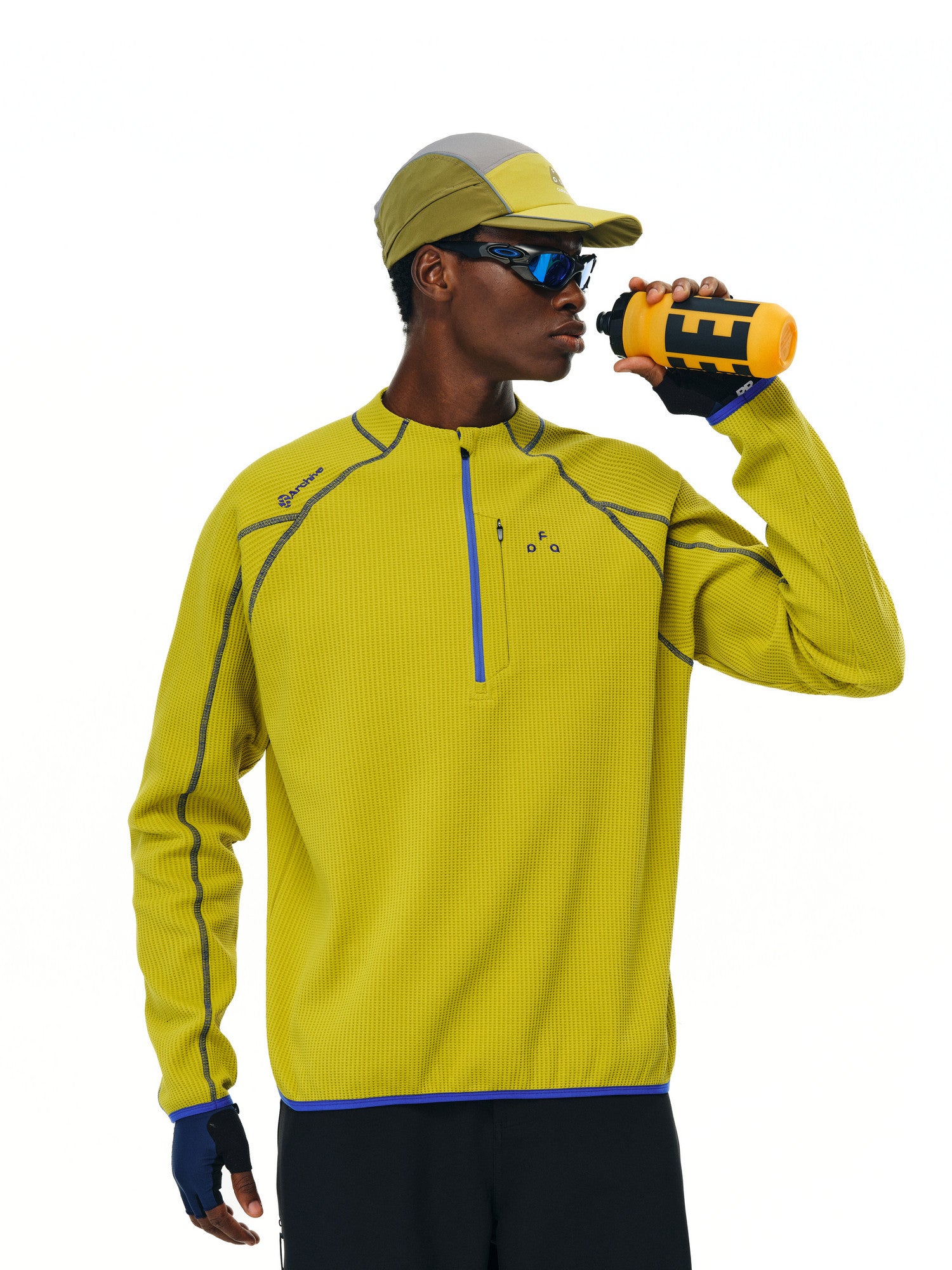 FPA Quick-Dry UPF50+ Sun Protection Long-Sleeve Sports Tee, Spring/Fall Chinese Street Style Half-Zip Half-High Collar Loose Fit Couple T-Shirt