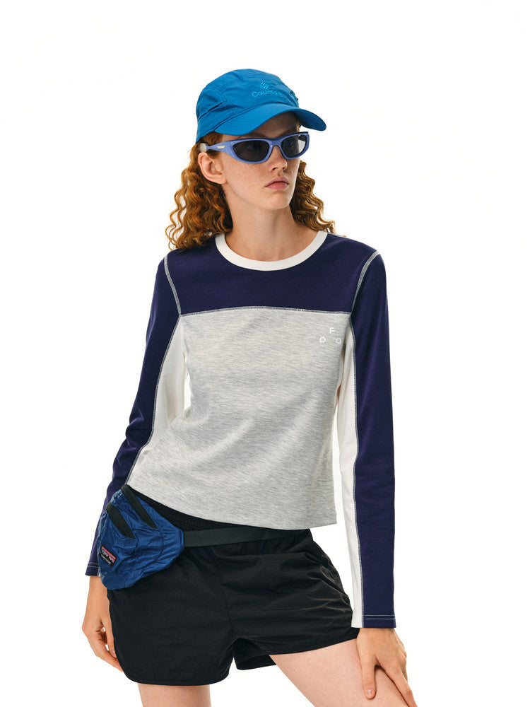 FPA Paneled Contrast Quick-Dry Long-Sleeve Sports Tee 2026 New National-Chic Autumn Casual Round Neck Women's T-Shirt