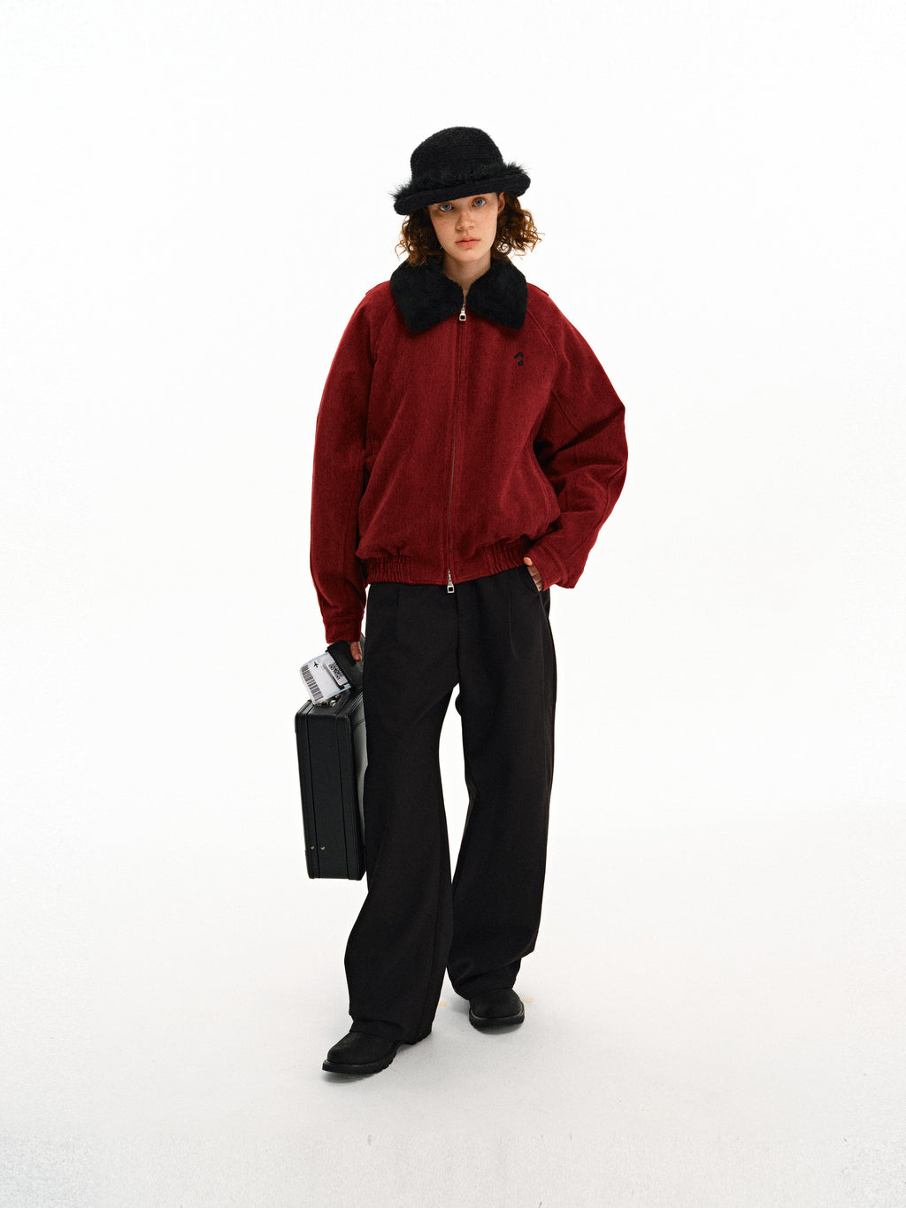 FPA Detachable Fur Collar Chenille Quilted Flight Jacket – Unisex Loose Fit Bomber for Fall/Winter