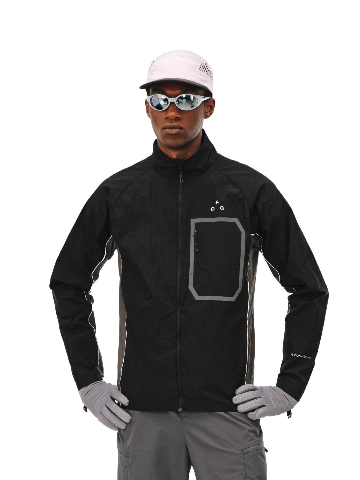 FPA Lightweight Water-Repellent Paneled Jacket for Outdoor Sports and Fitness, Couple Style, Stand Collar, Black