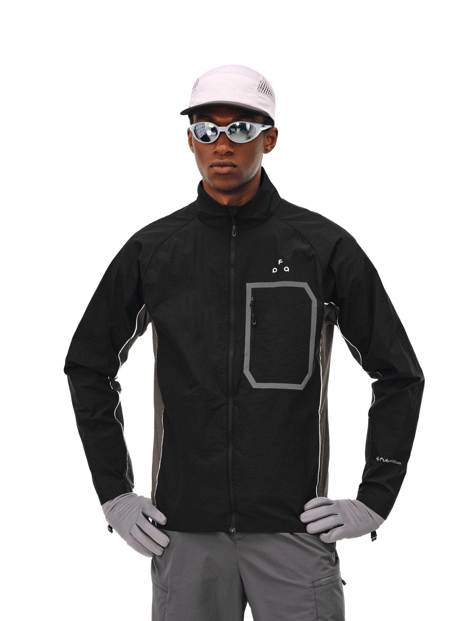 FPA Lightweight Water-Repellent Paneled Jacket for Outdoor Sports and Fitness, Couple Style, Stand Collar, Black