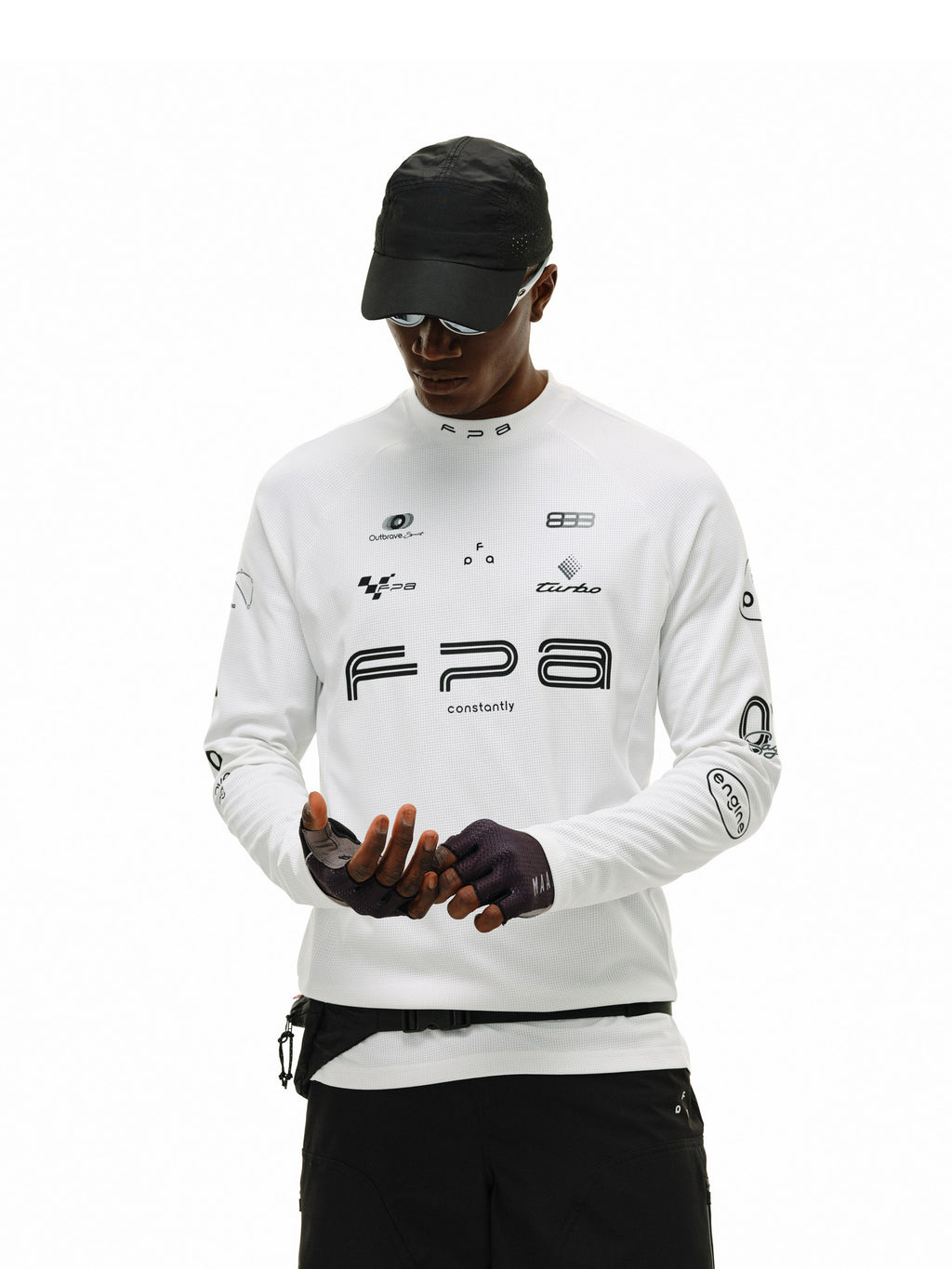 FPA Moisture-Wicking Half-Zip Long-Sleeve Base Layer for Spring Outdoor Sports, Printed White/Black Men's T-Shirt