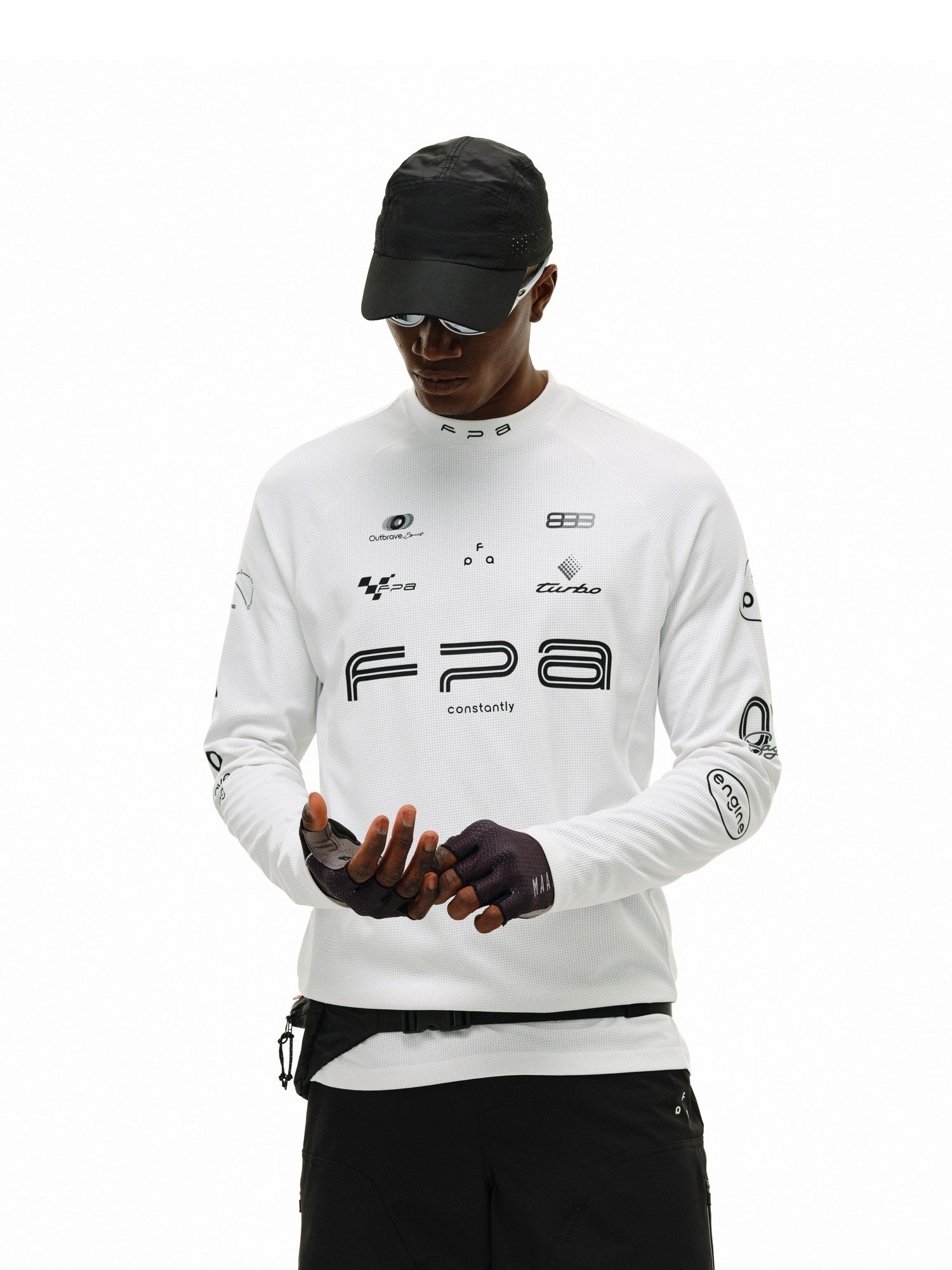 FPA Moisture-Wicking Half-Zip Long-Sleeve Base Layer for Spring Outdoor Sports, Printed White/Black Men's T-Shirt