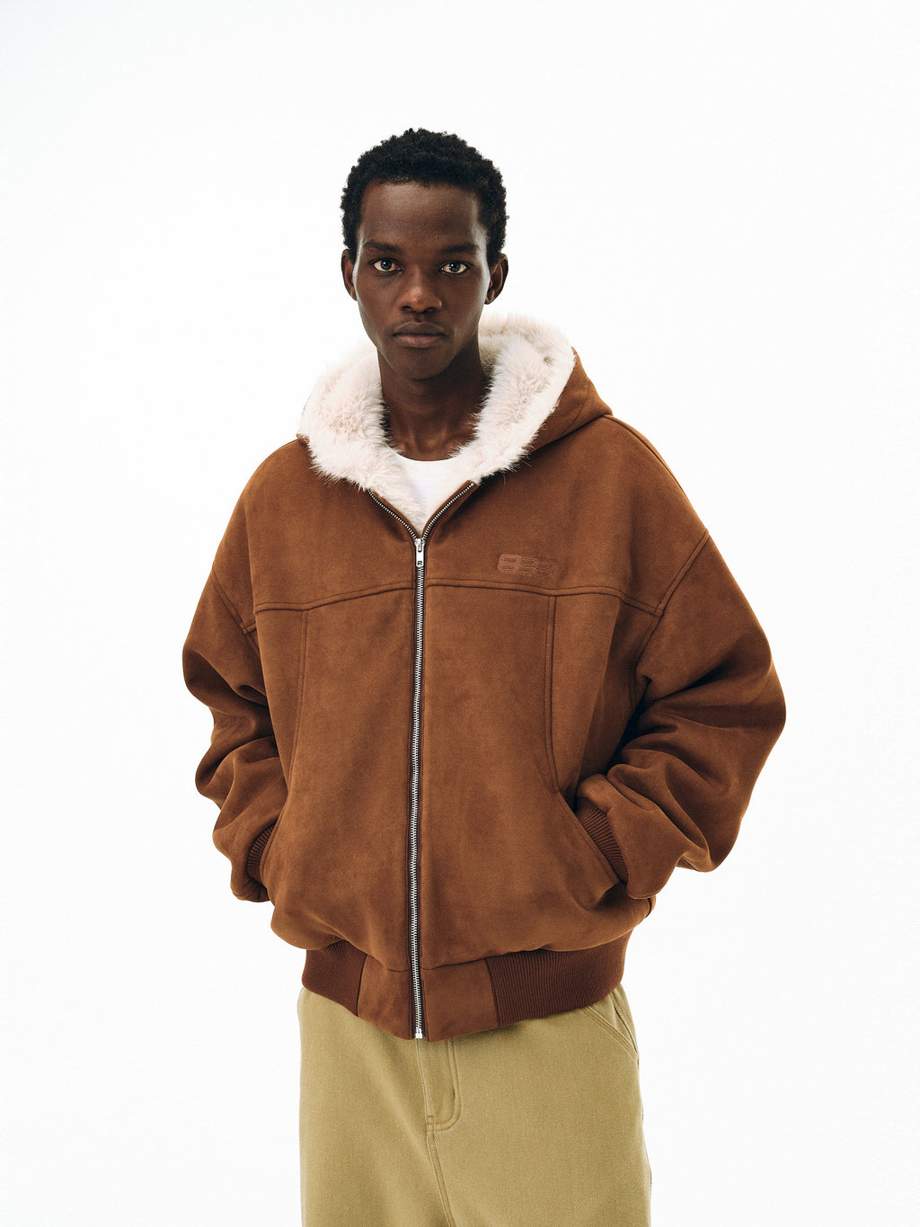 FPA Suede Quilted Cotton Jacket with Fur-Trimmed Hood, 2024 Fall/Winter New Arrival, American Style, Thickened Warm Coat