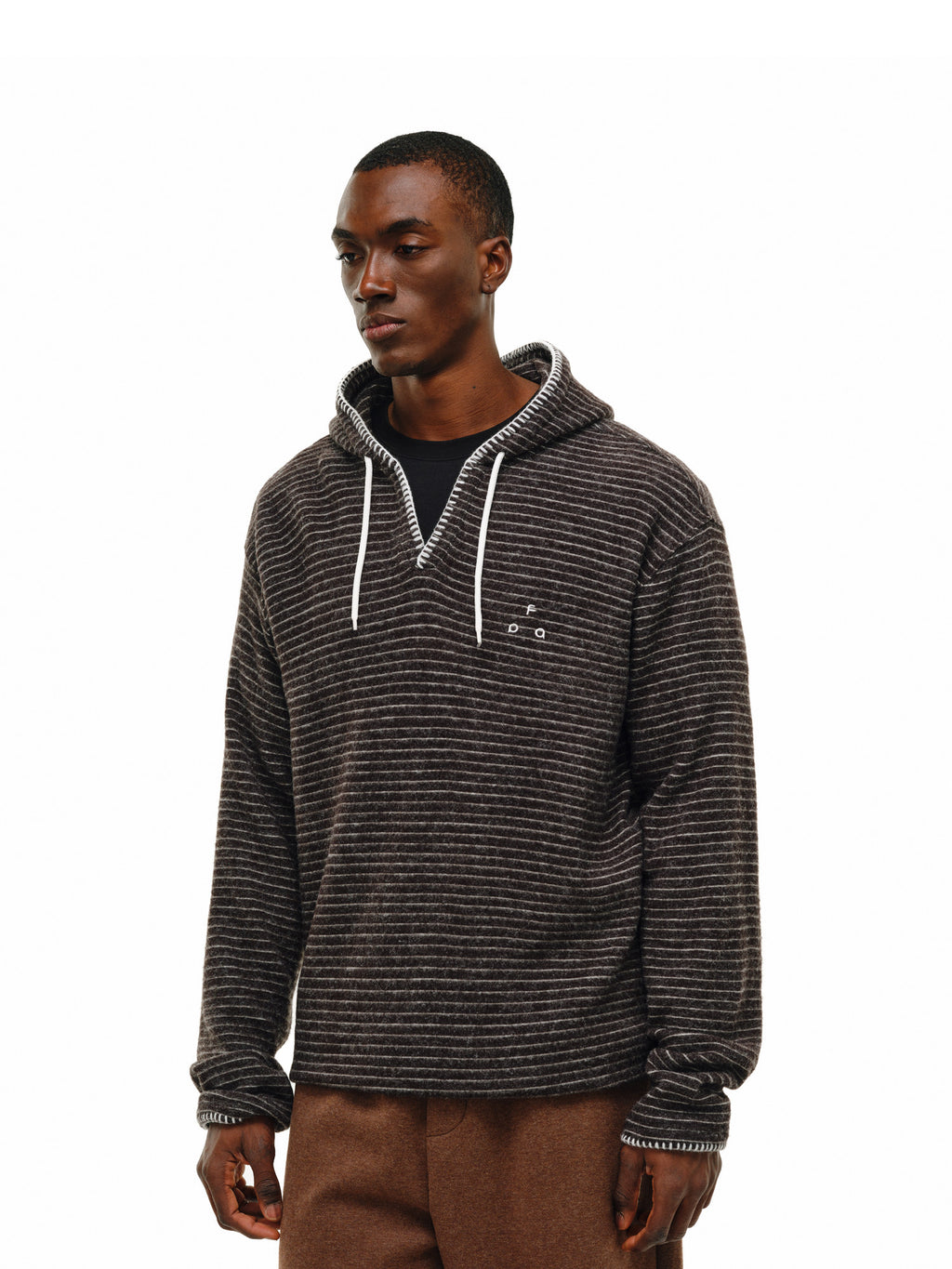 FPA Henry Collar Stripe Hoodie Spring Retro Casual V-Neck Unisex Couple Sweatshirt for Men
