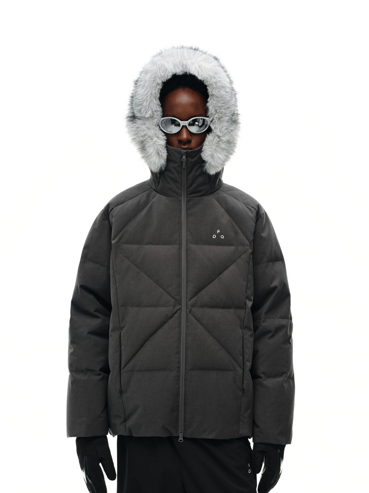 FPA Hooded Checkered Quilted Bread Down Jacket Winter Warm Fur Collar Retro Couple Outdoor Coat for Men
