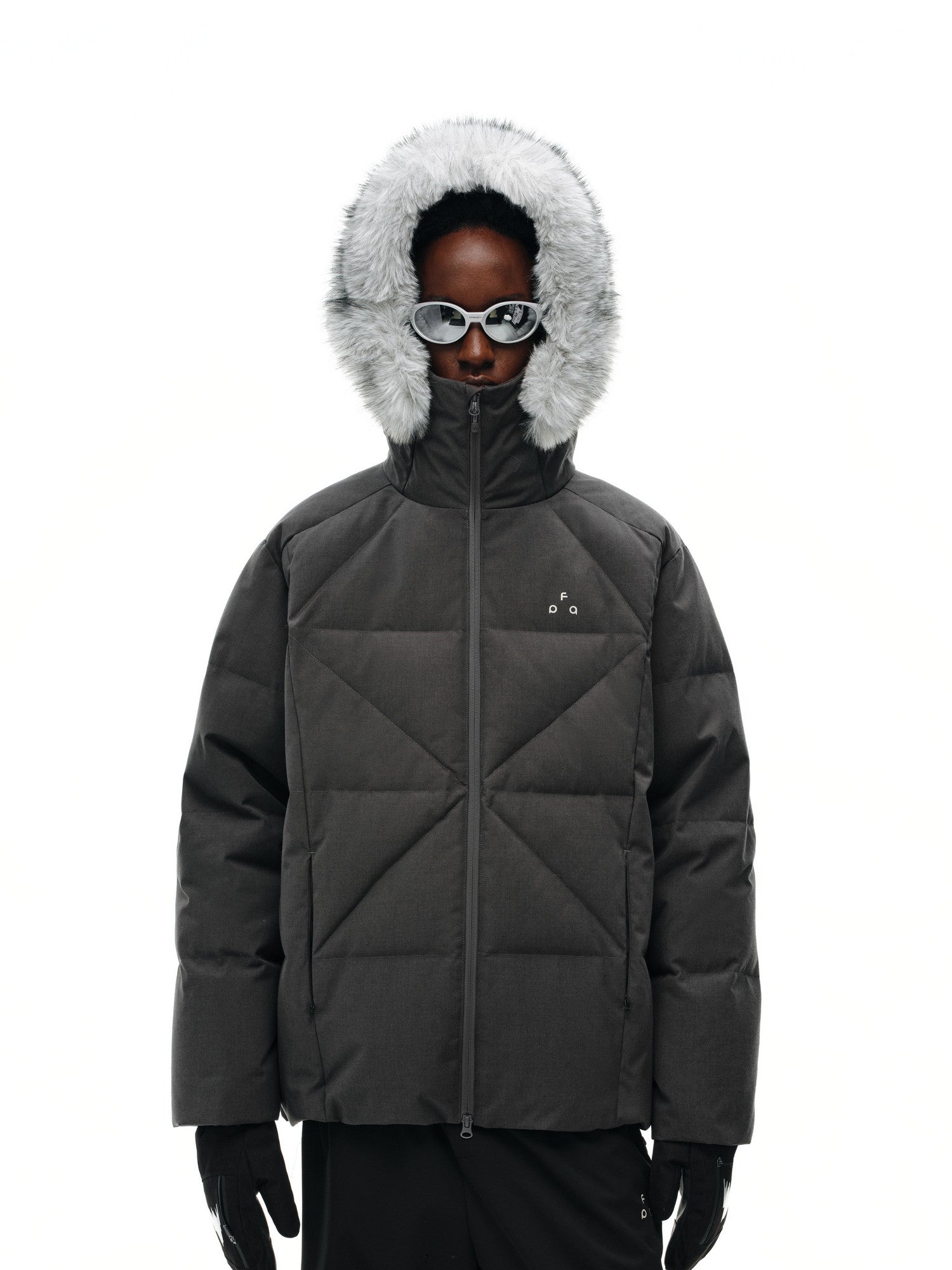 FPA Hooded Checkered Quilted Bread Down Jacket Winter Warm Fur Collar Retro Couple Outdoor Coat for Men