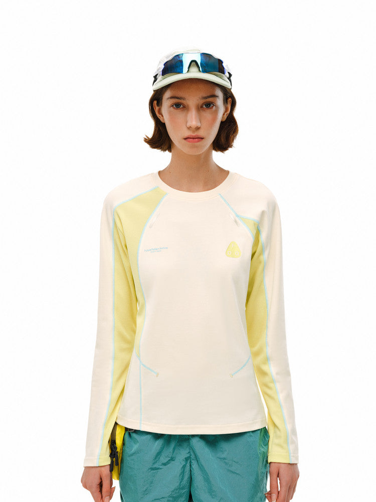 FPA Women's Long-Sleeve Color-Block Tee, Spring High-Design Slim-Fit Casual Crew Neck Top