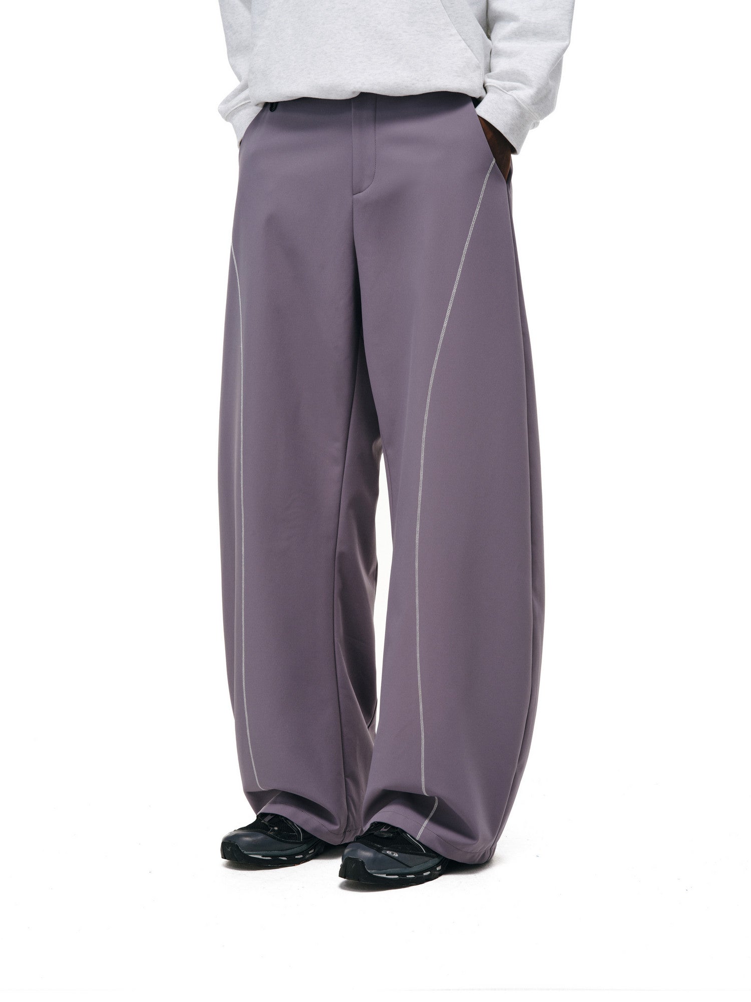 FPA Outdoor Curved-Leg Pants with Contrast Color Wide-Leg Trousers
