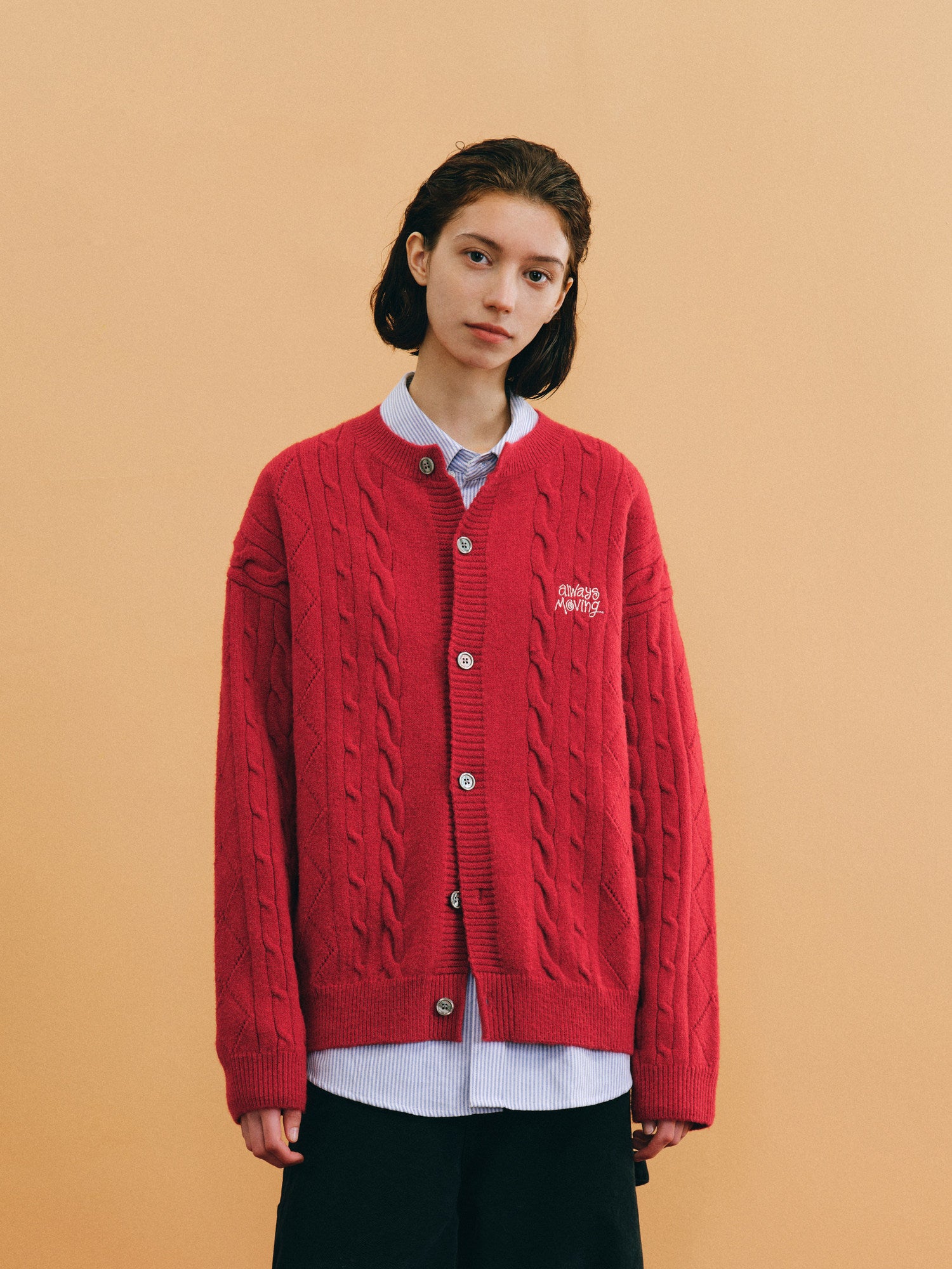 FPA Cable Knit Round Neck Cardigan Sweater – Spring Trendy Unisex Loose Fit Casual Knit Top for Couples