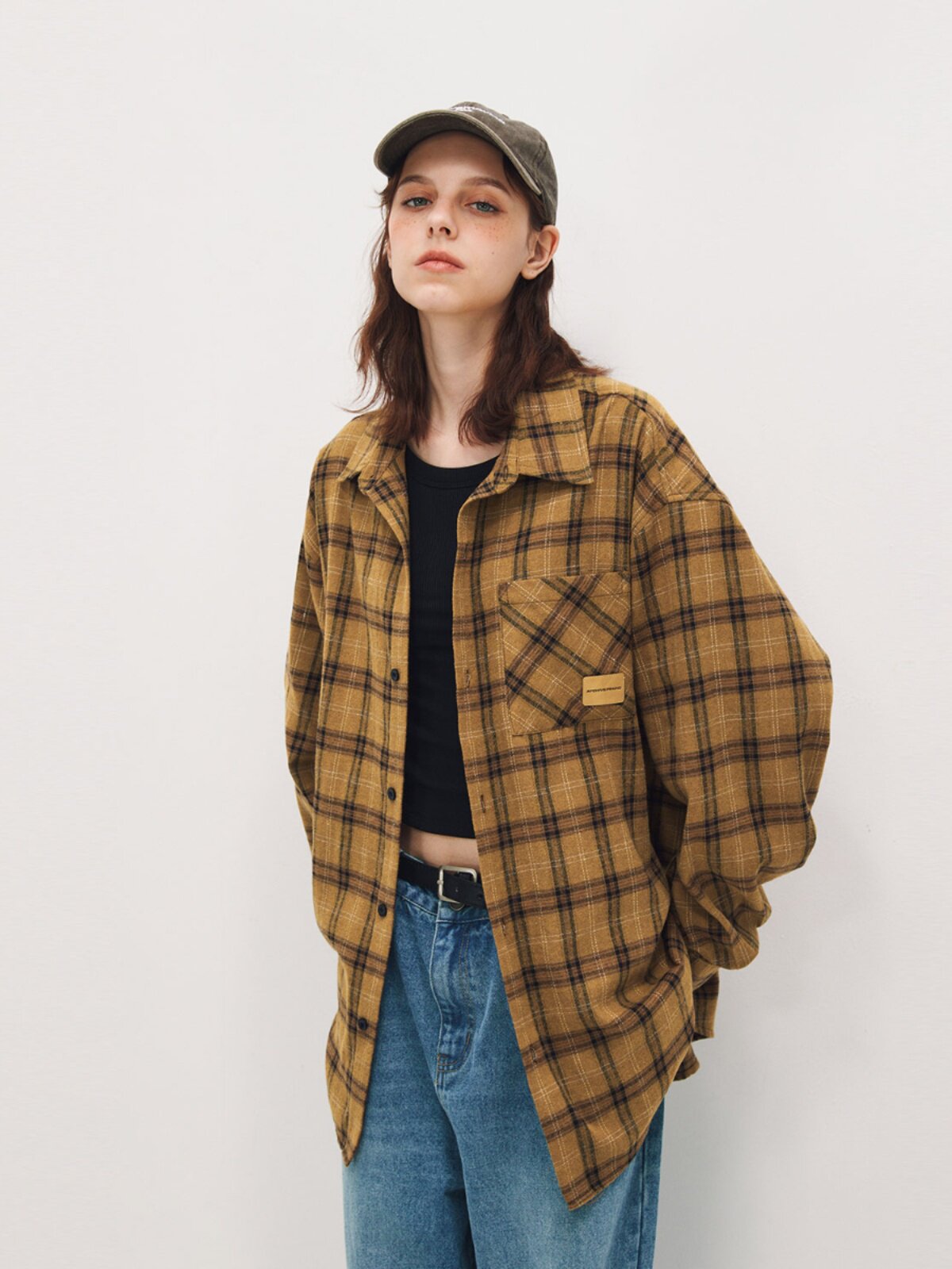 FPA Vintage Plaid Casual Shirt – Retro Textured, Loose Fit, Long Sleeve, Spring/Fall, Unisex